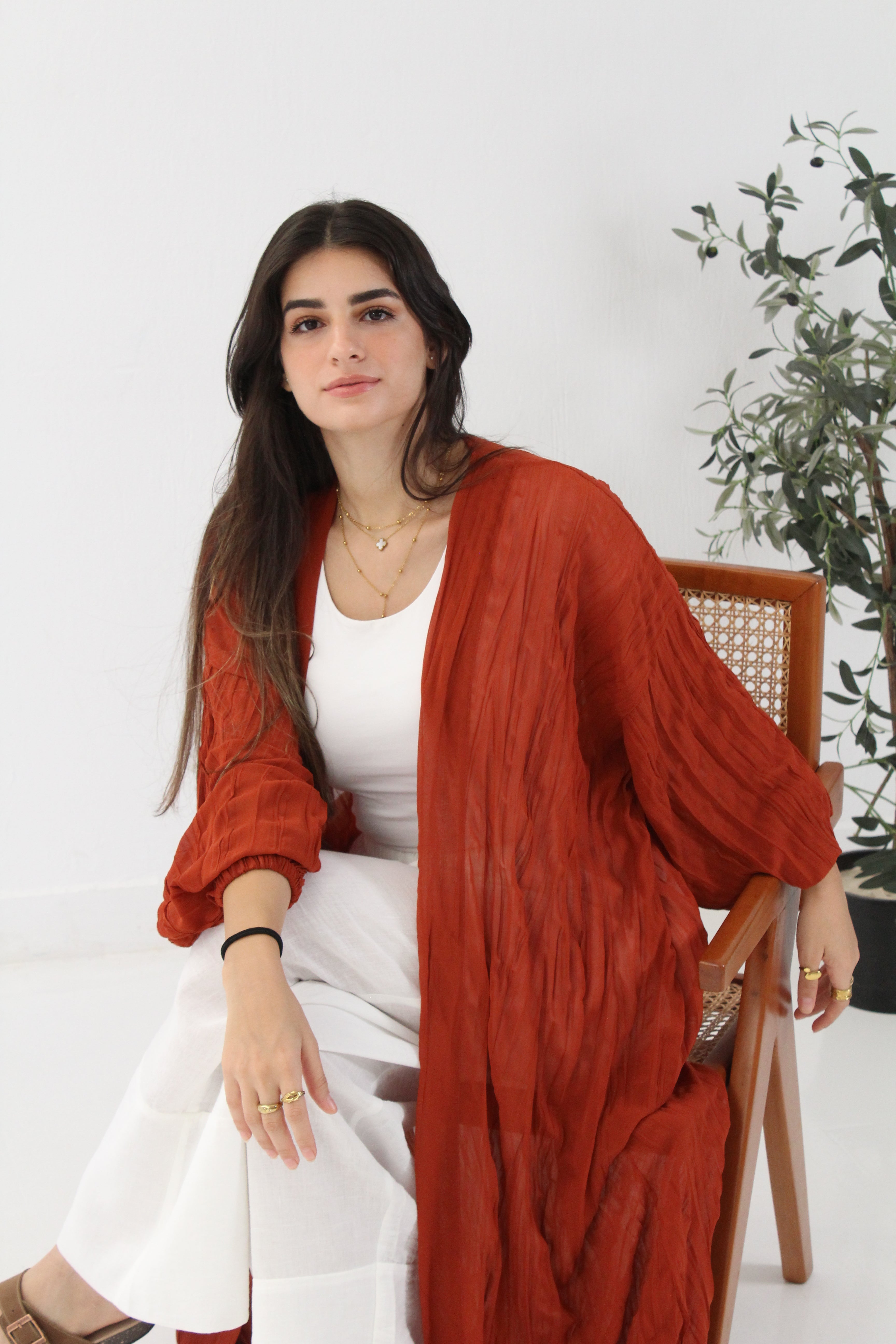 Crushed Chiffon Kimono - Ruby