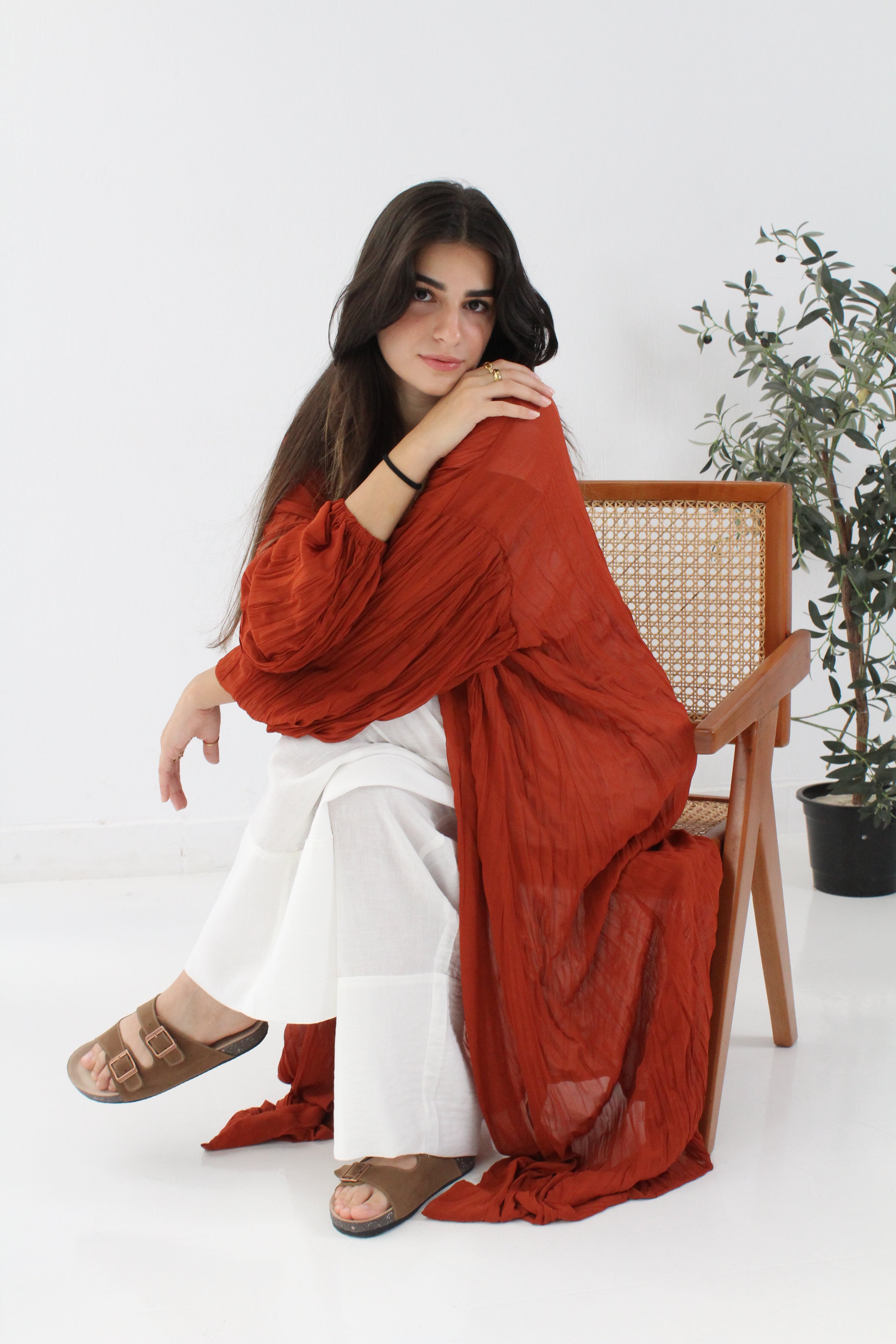 Crushed Chiffon Kimono - Ruby