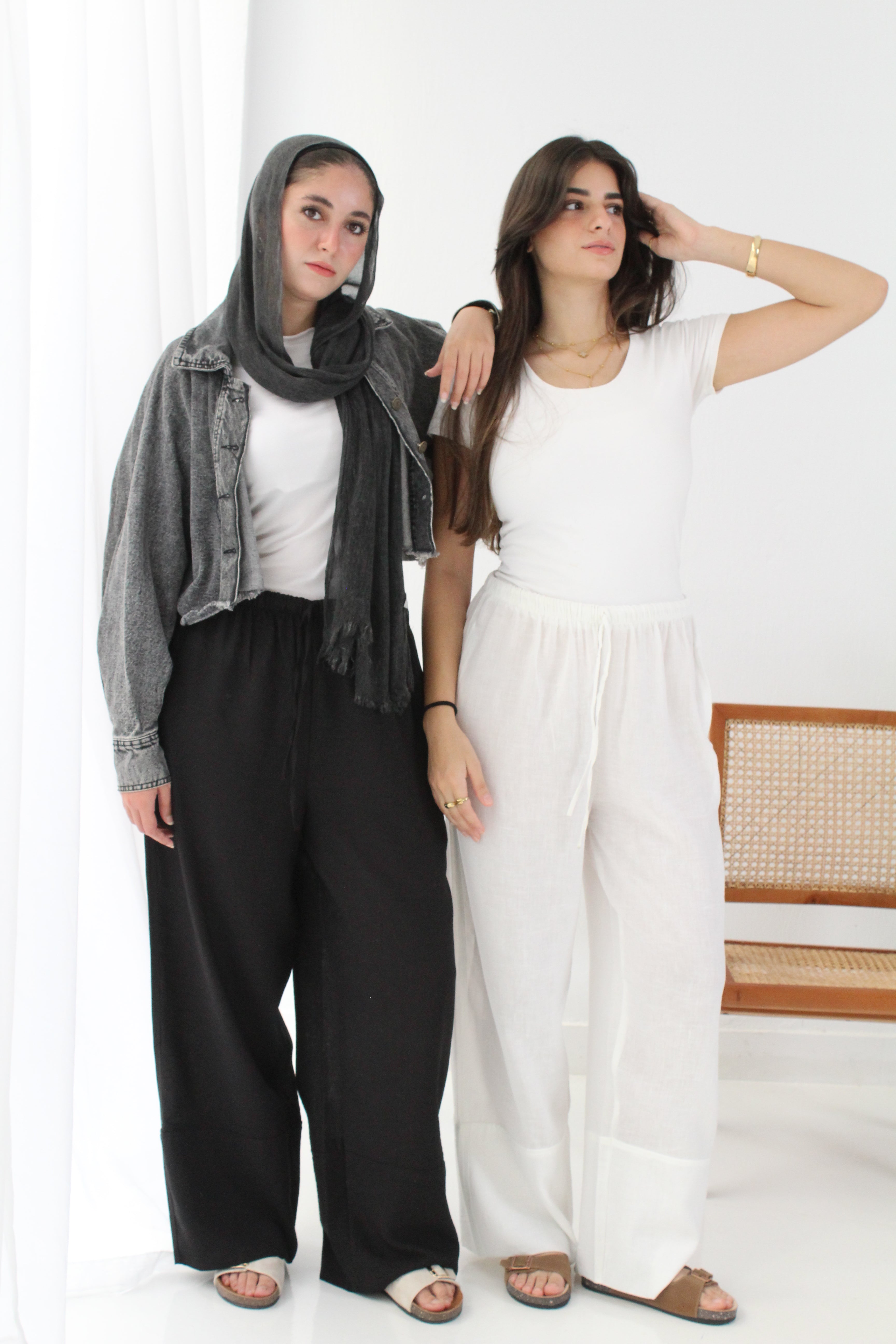 LINEN PALAZZO TROUSERS - White