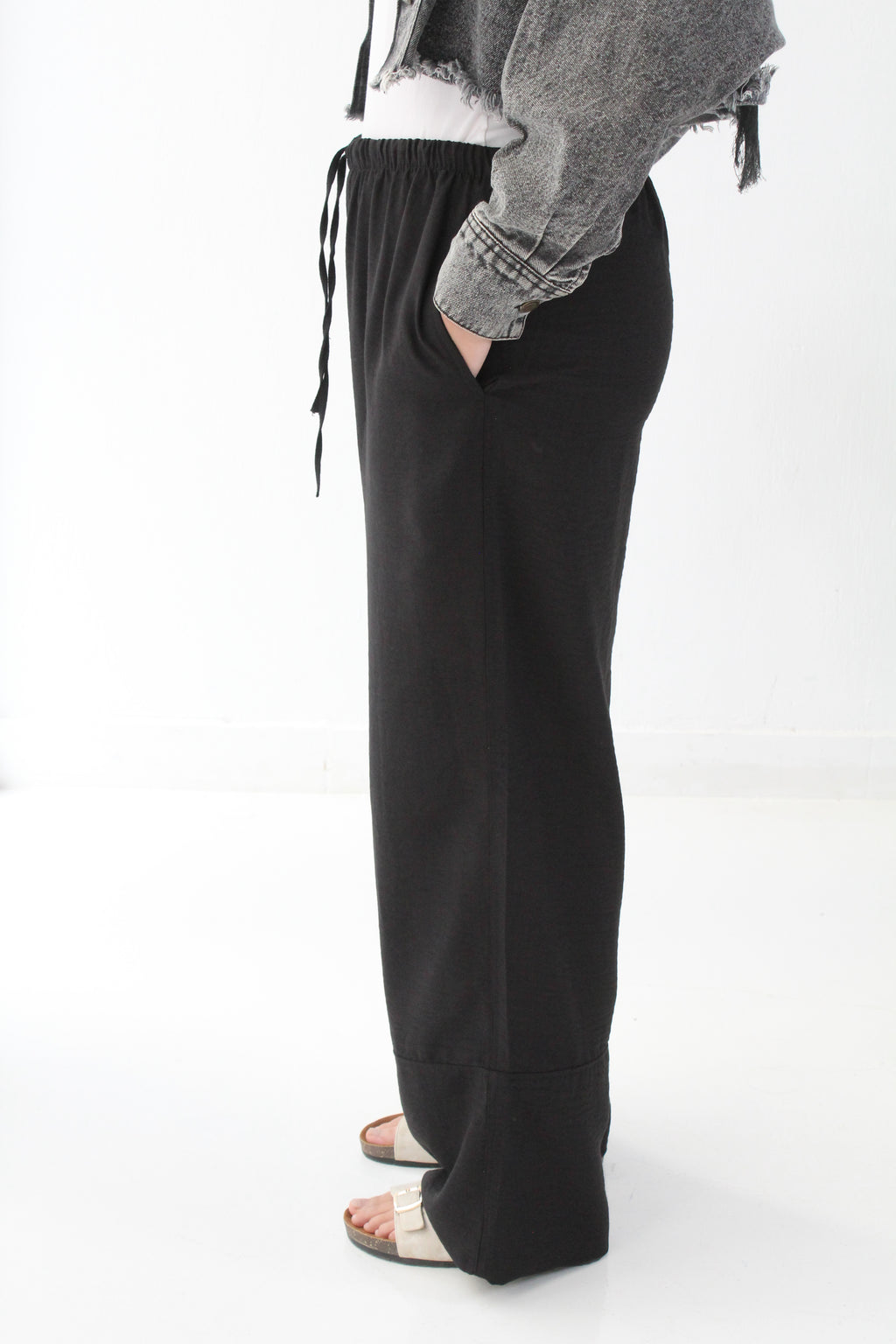 LINEN PALAZZO TROUSERS - White