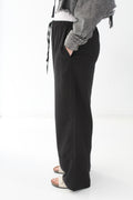 LINEN PALAZZO TROUSERS - Black