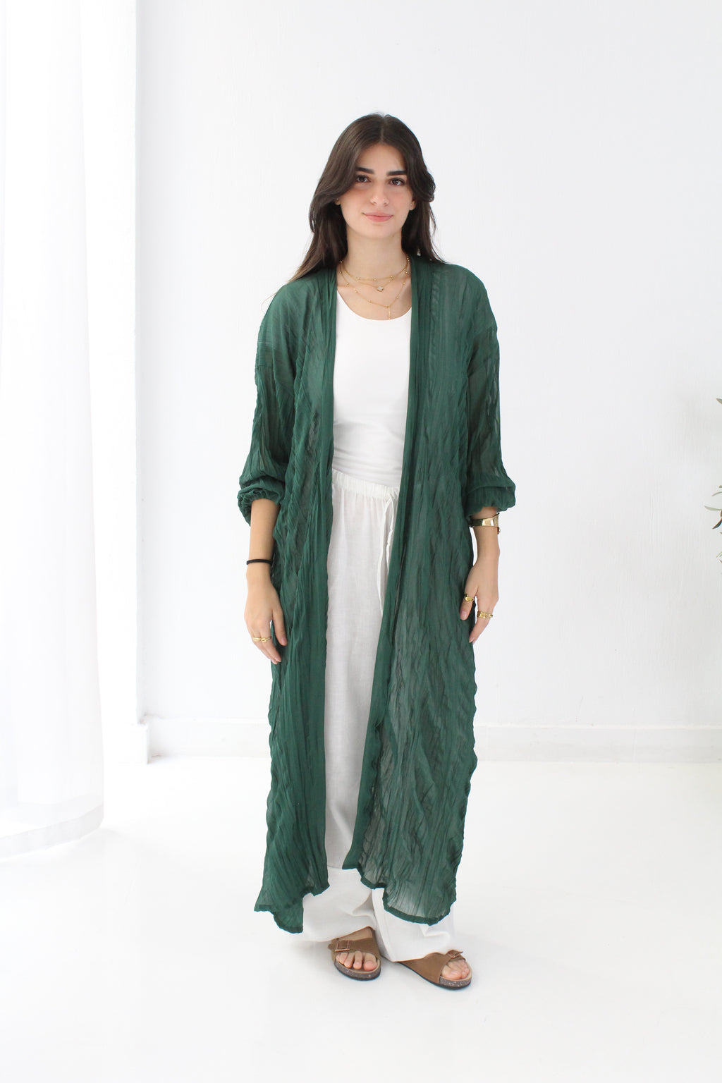 Crushed Chiffon Kimono - Green