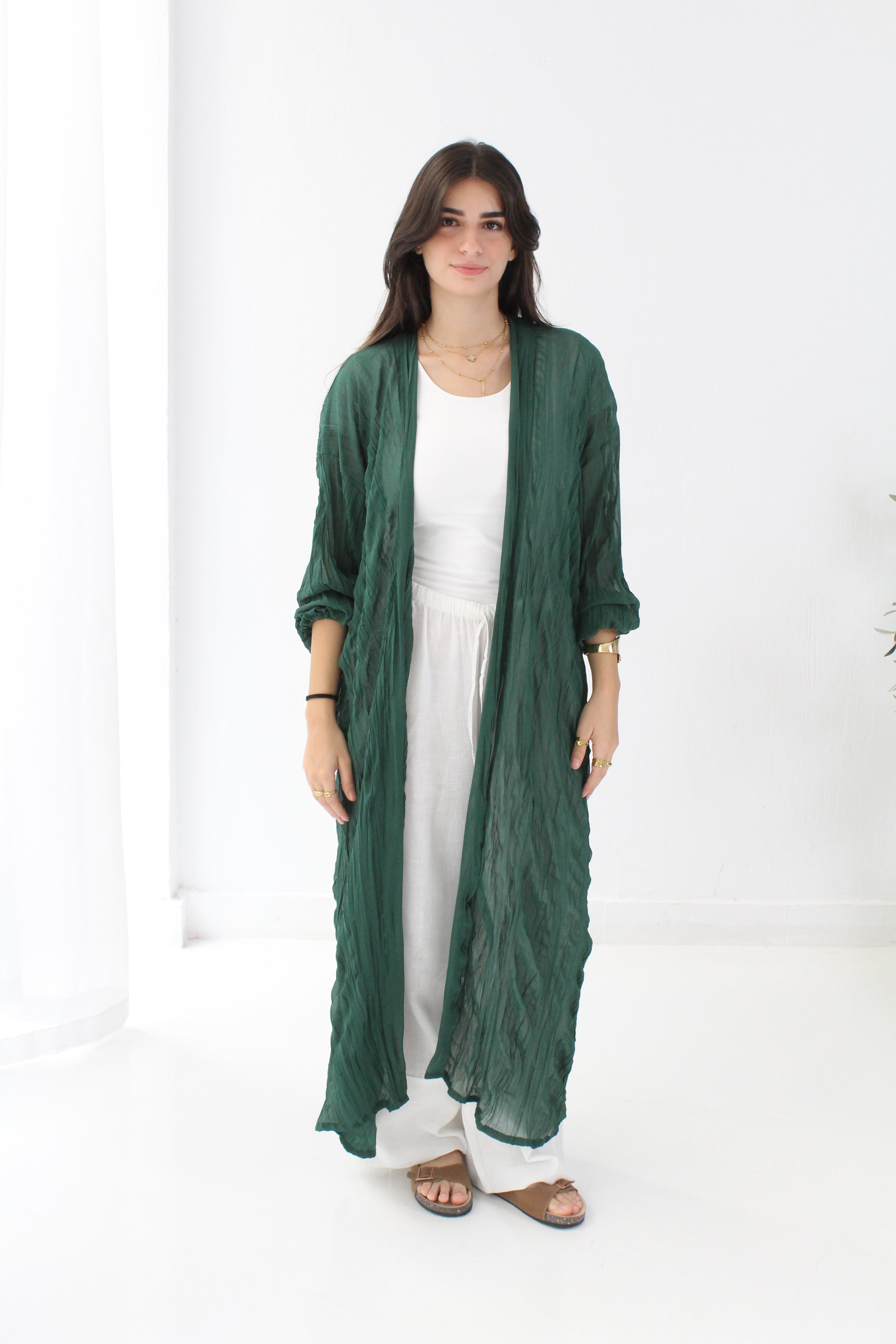 Crushed Chiffon Kimono - Green