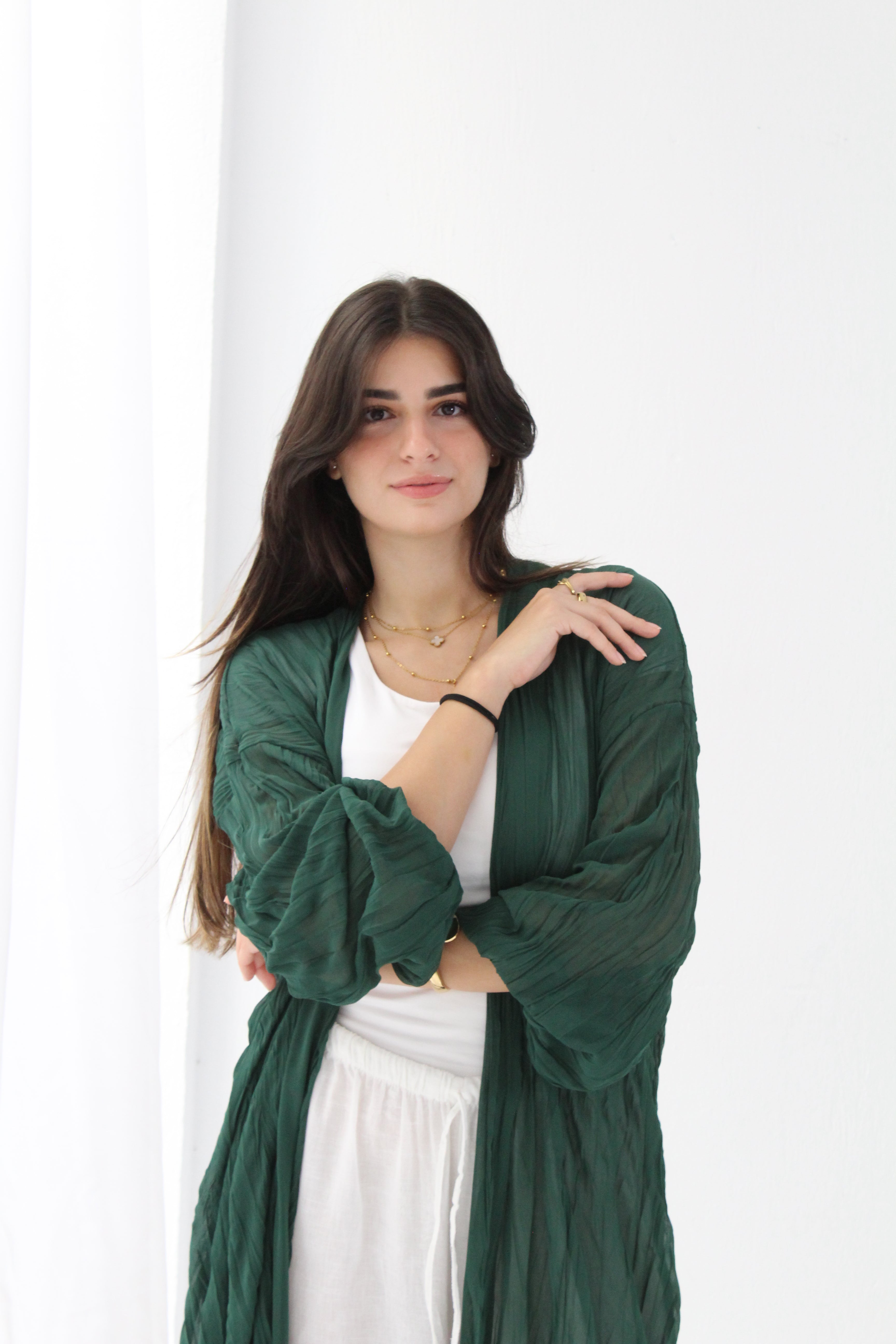 Crushed Chiffon Kimono - Green