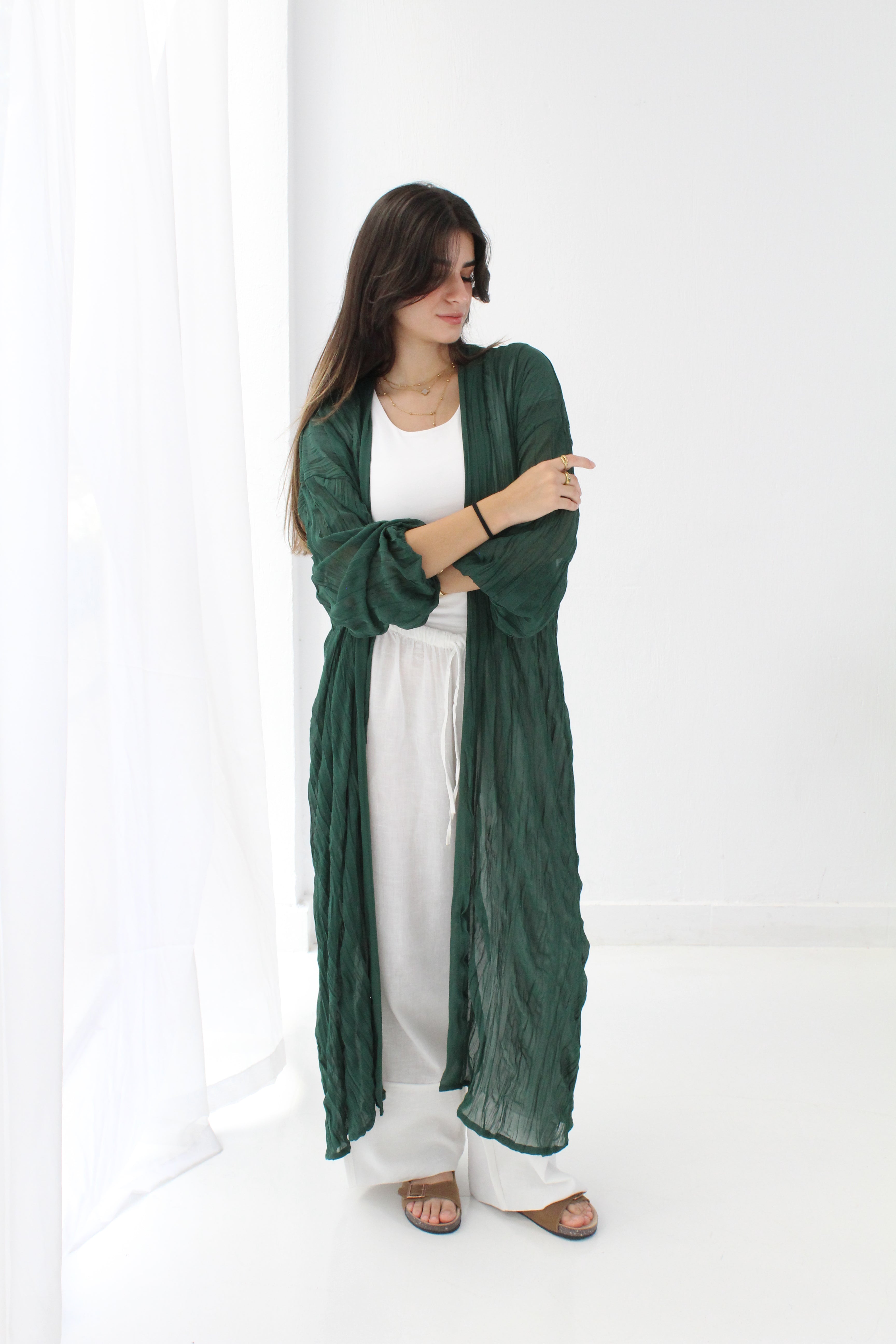 Crushed Chiffon Kimono - Green