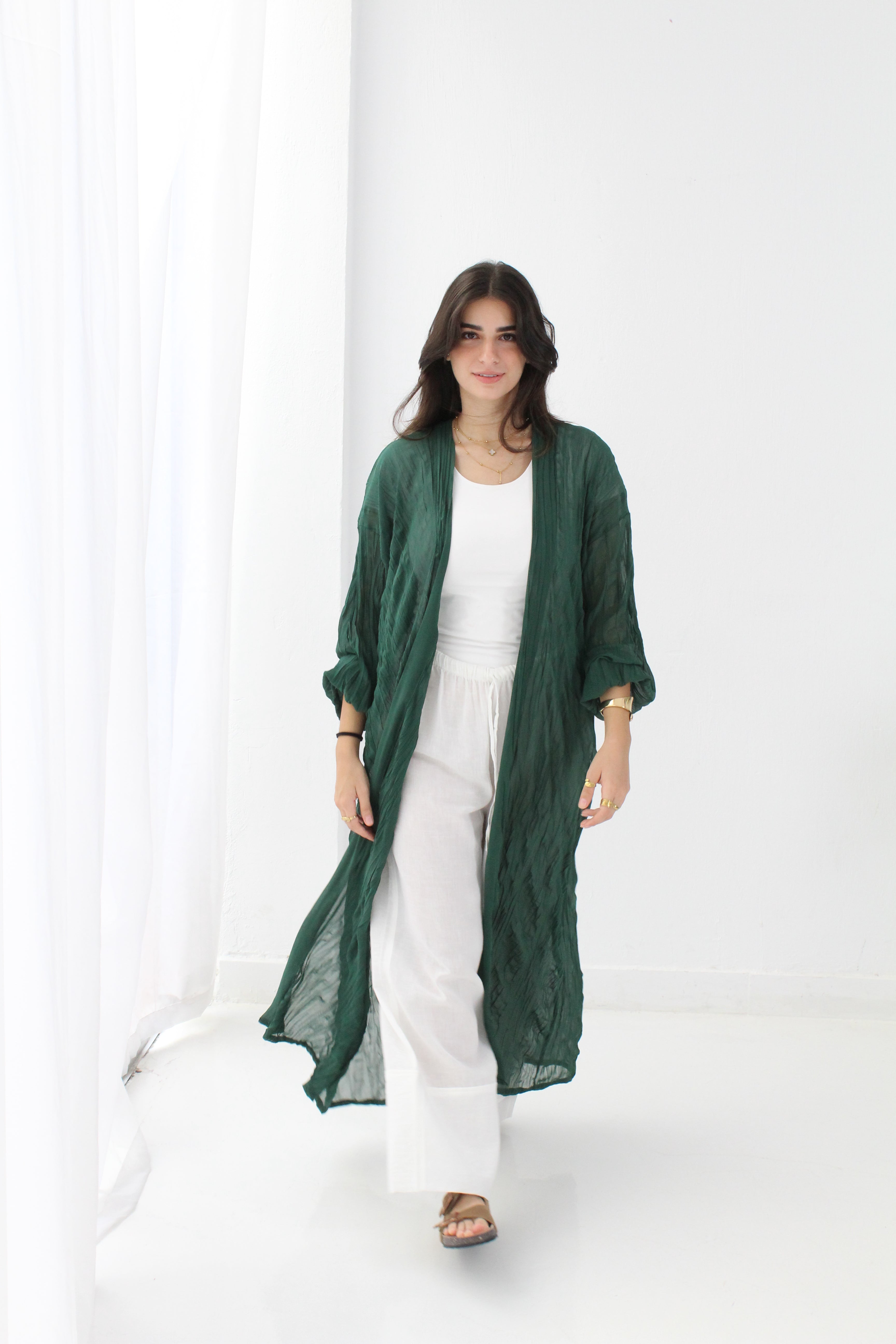 Crushed Chiffon Kimono - Green