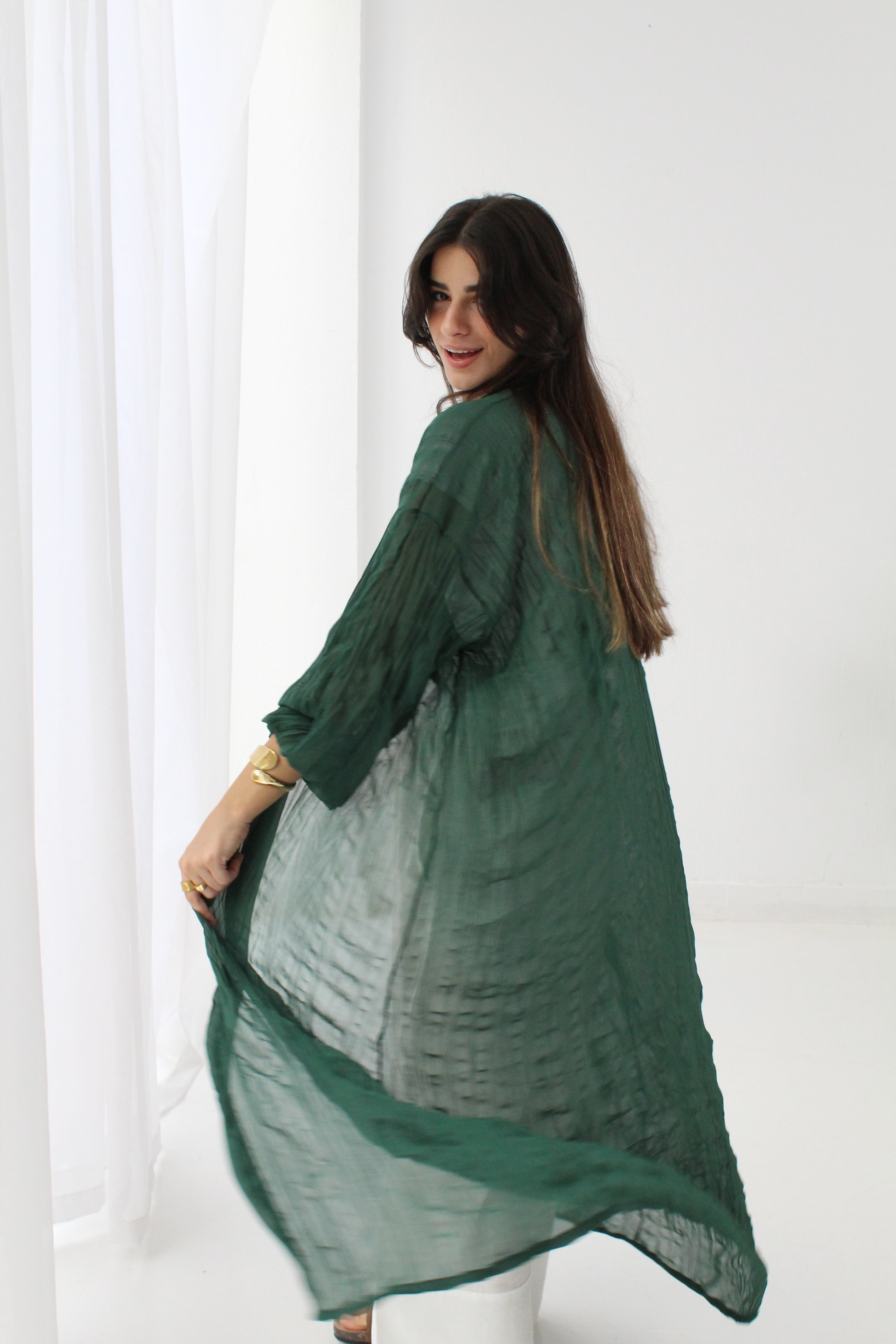 Crushed Chiffon Kimono - Green