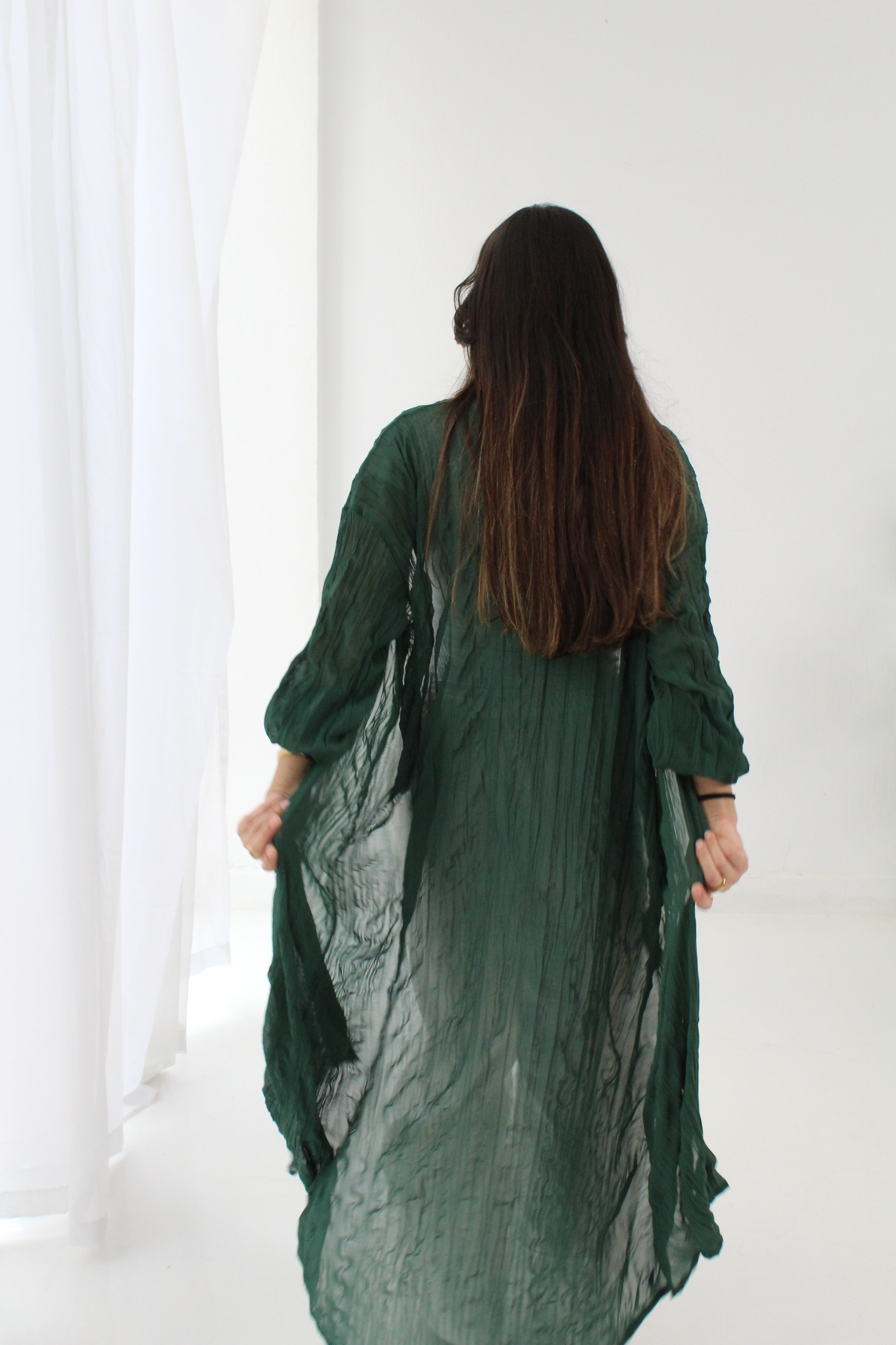 Crushed Chiffon Kimono - Green