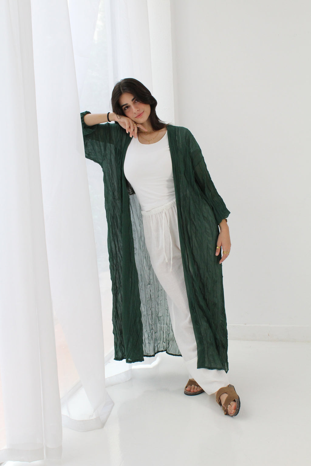 Crushed Chiffon Kimono - Green