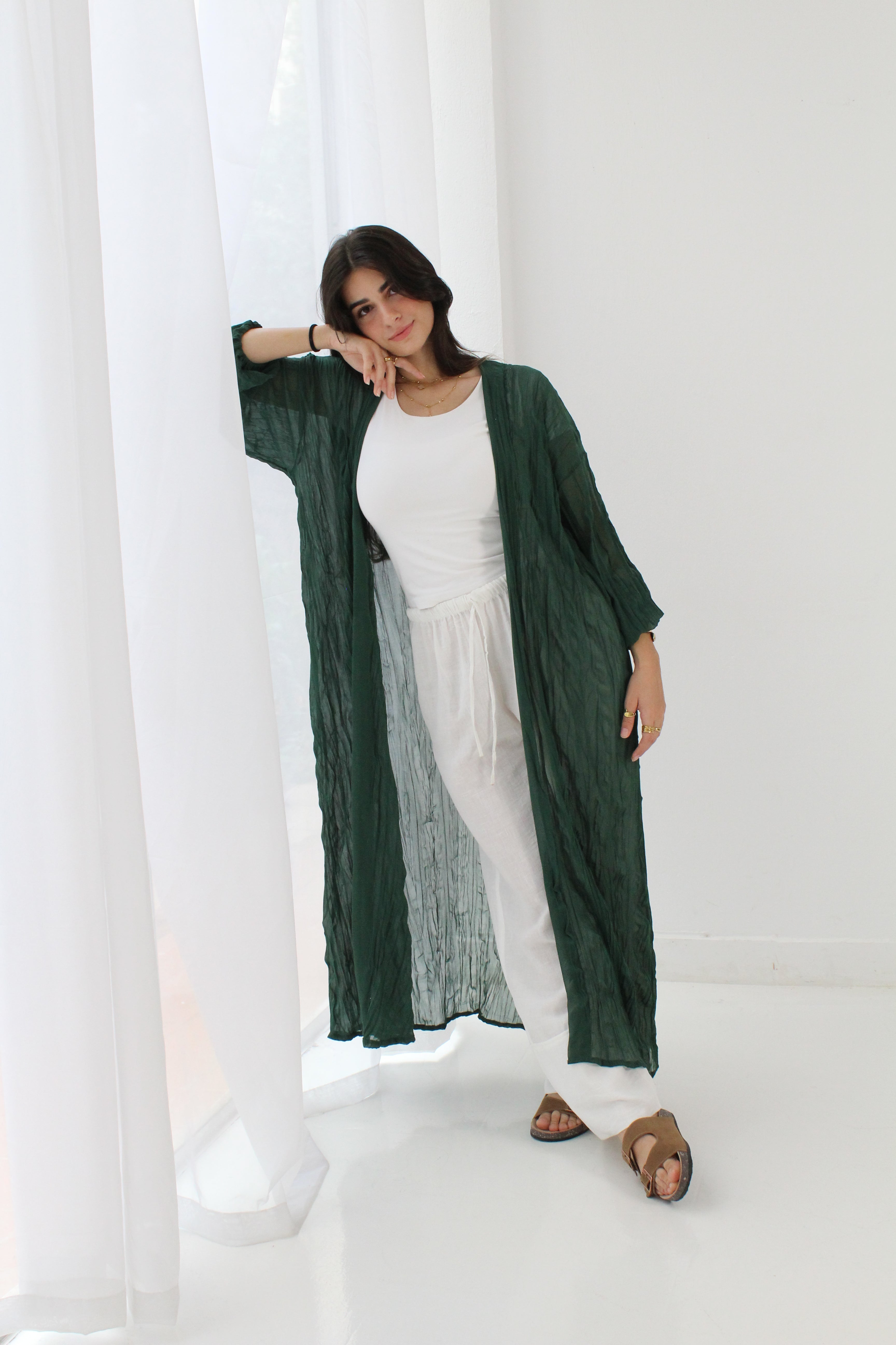 Crushed Chiffon Kimono - Green
