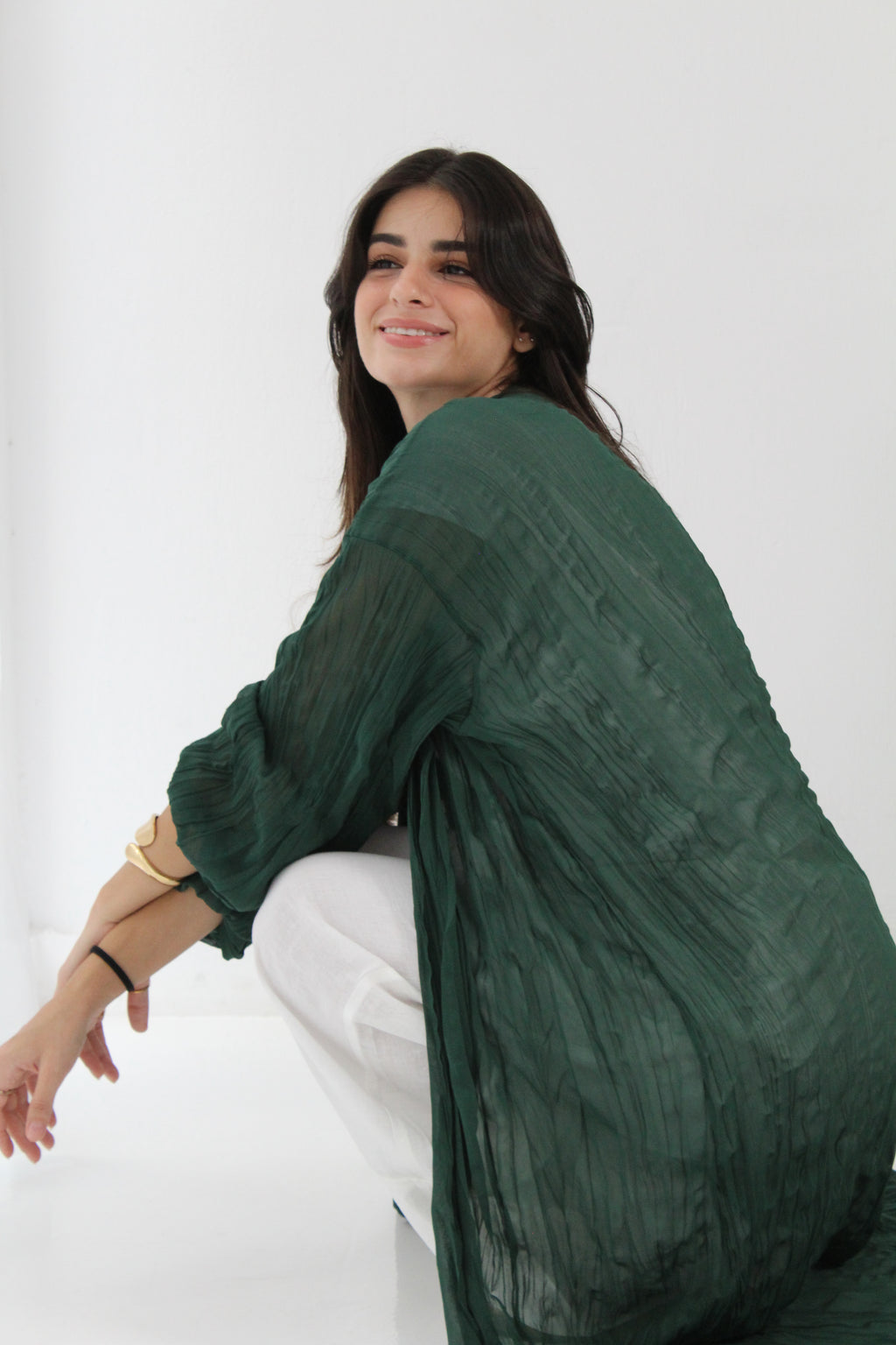 Crushed Chiffon Kimono - Green