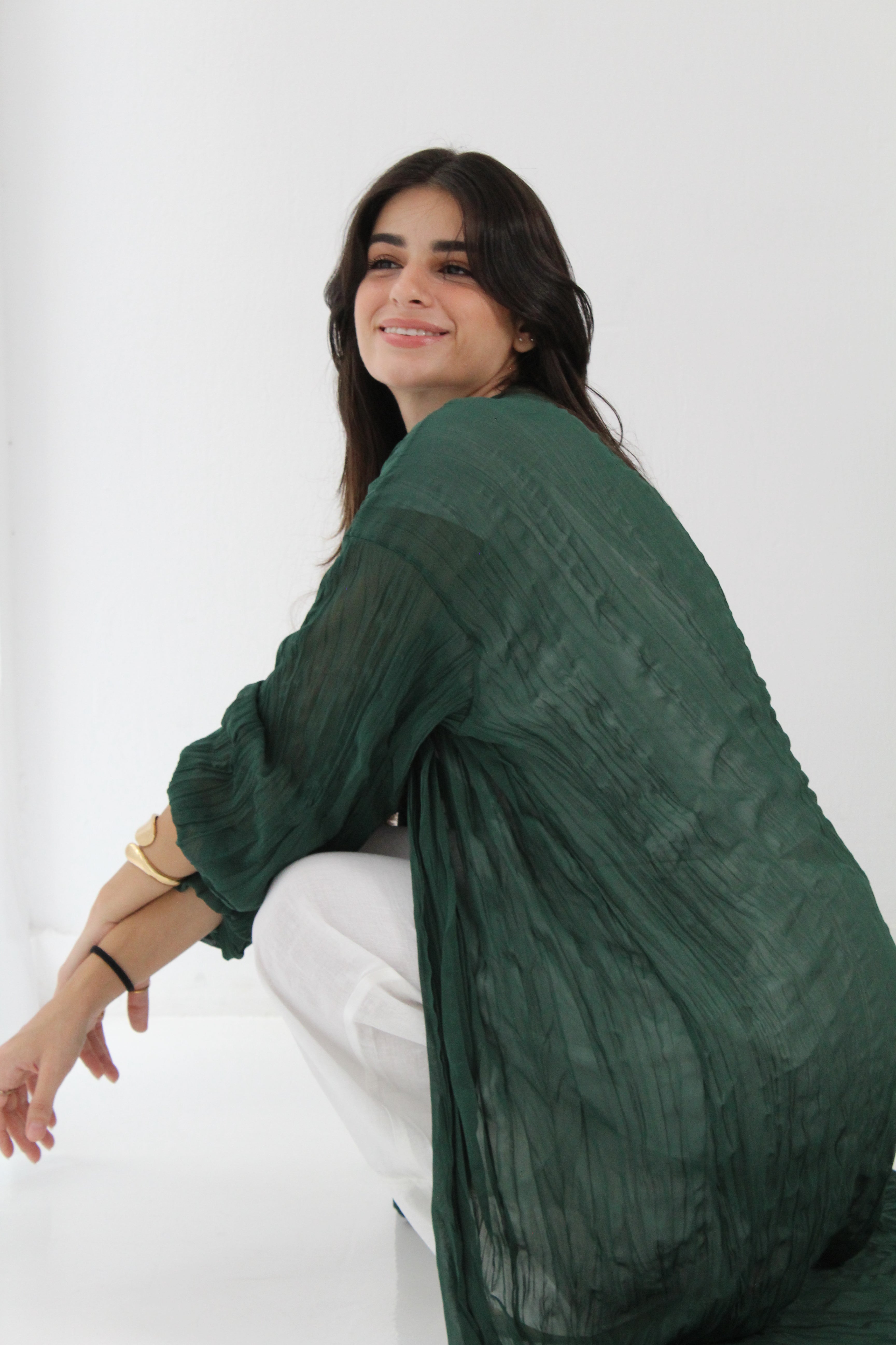 Crushed Chiffon Kimono - Green