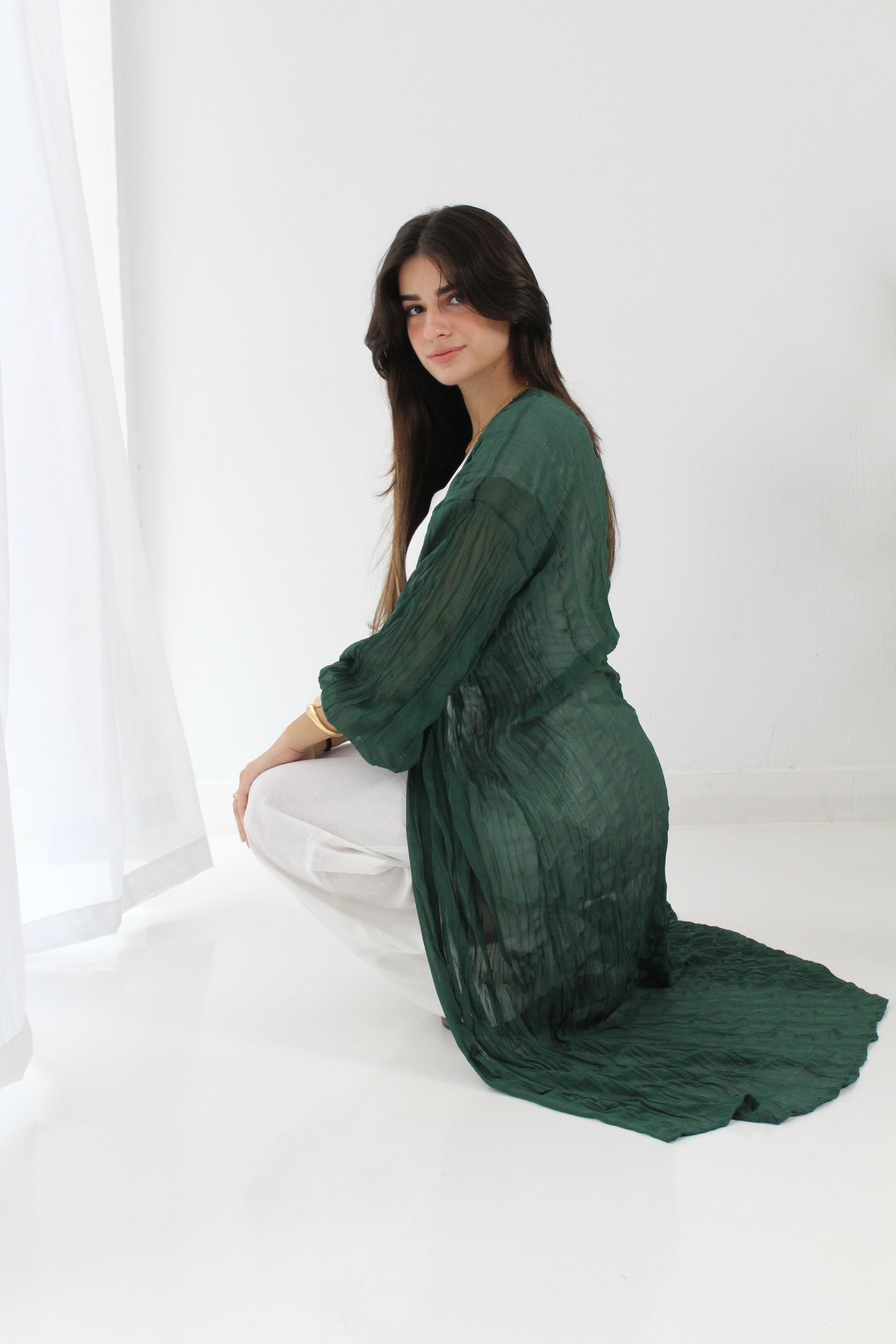 Crushed Chiffon Kimono - Green