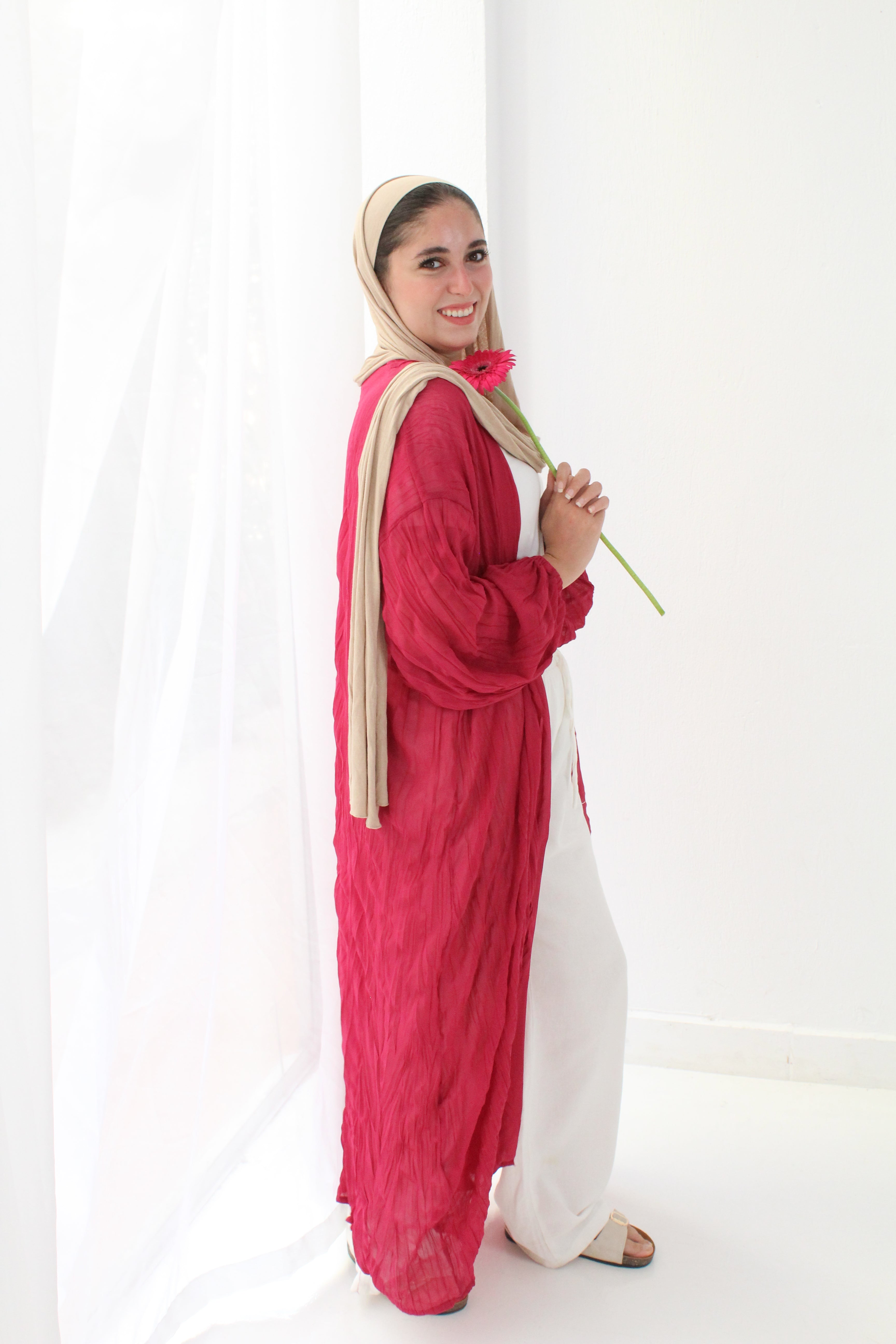 Crushed Chiffon Kimono - Fushia