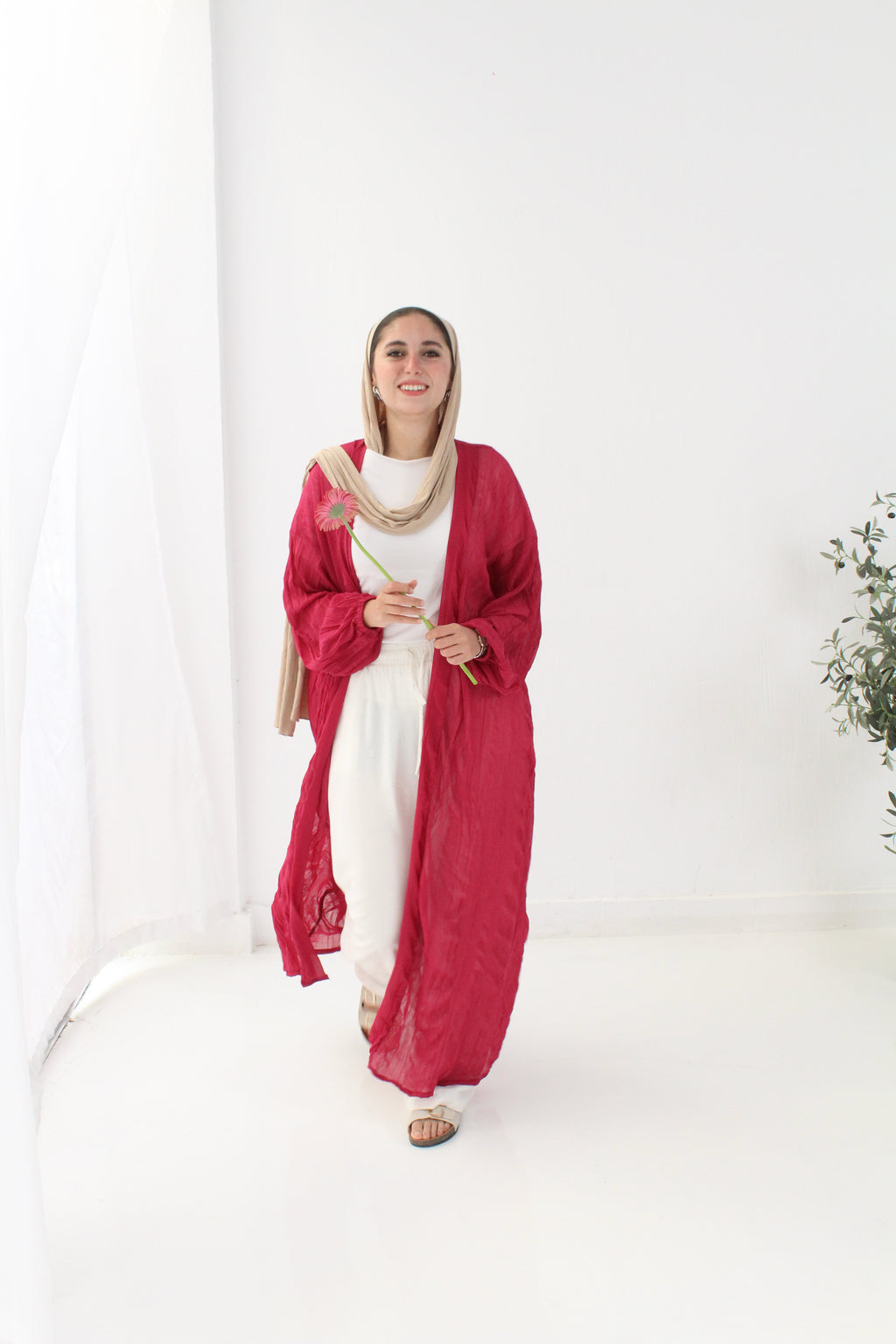 Crushed Chiffon Kimono - Fushia