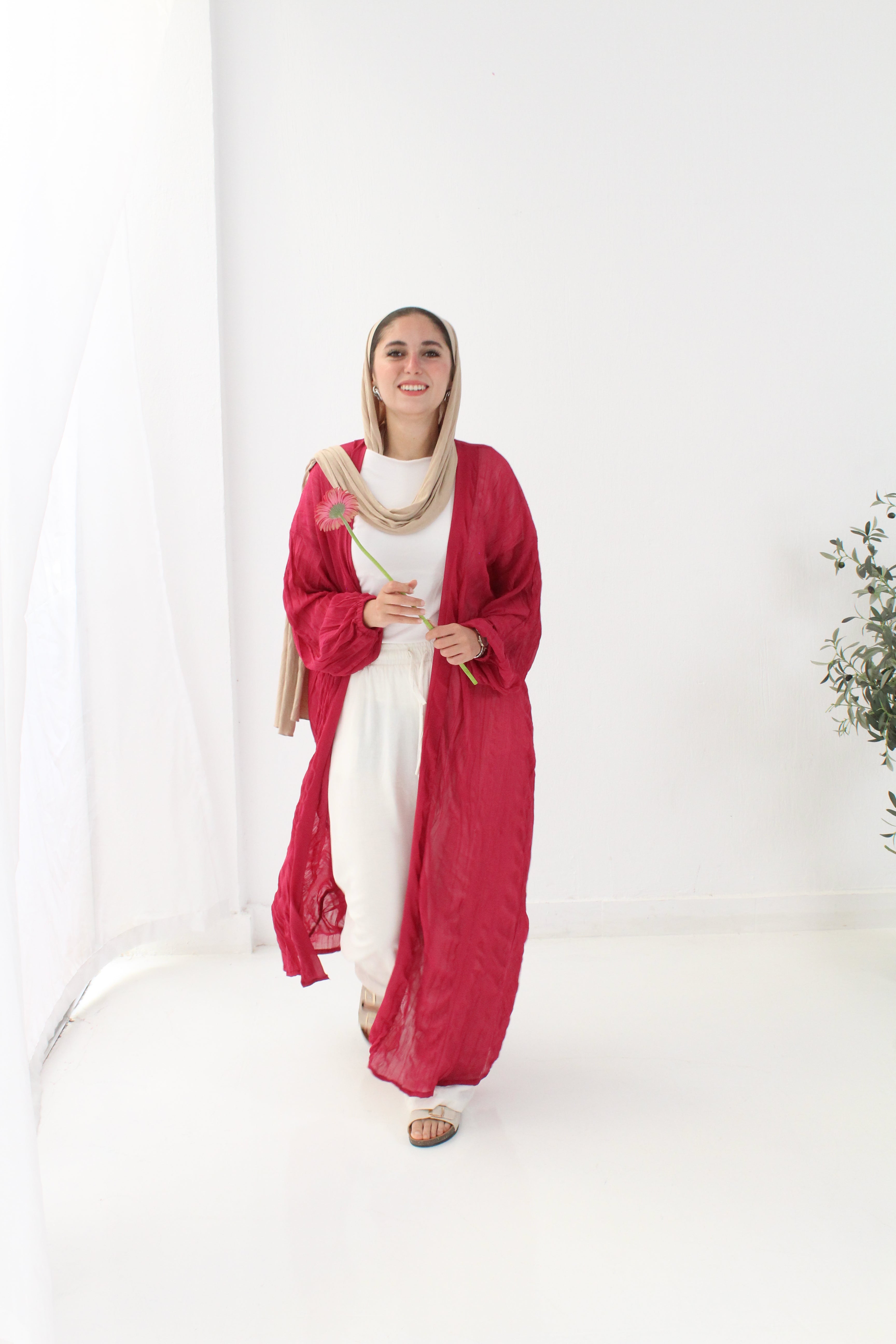 Crushed Chiffon Kimono - Fushia