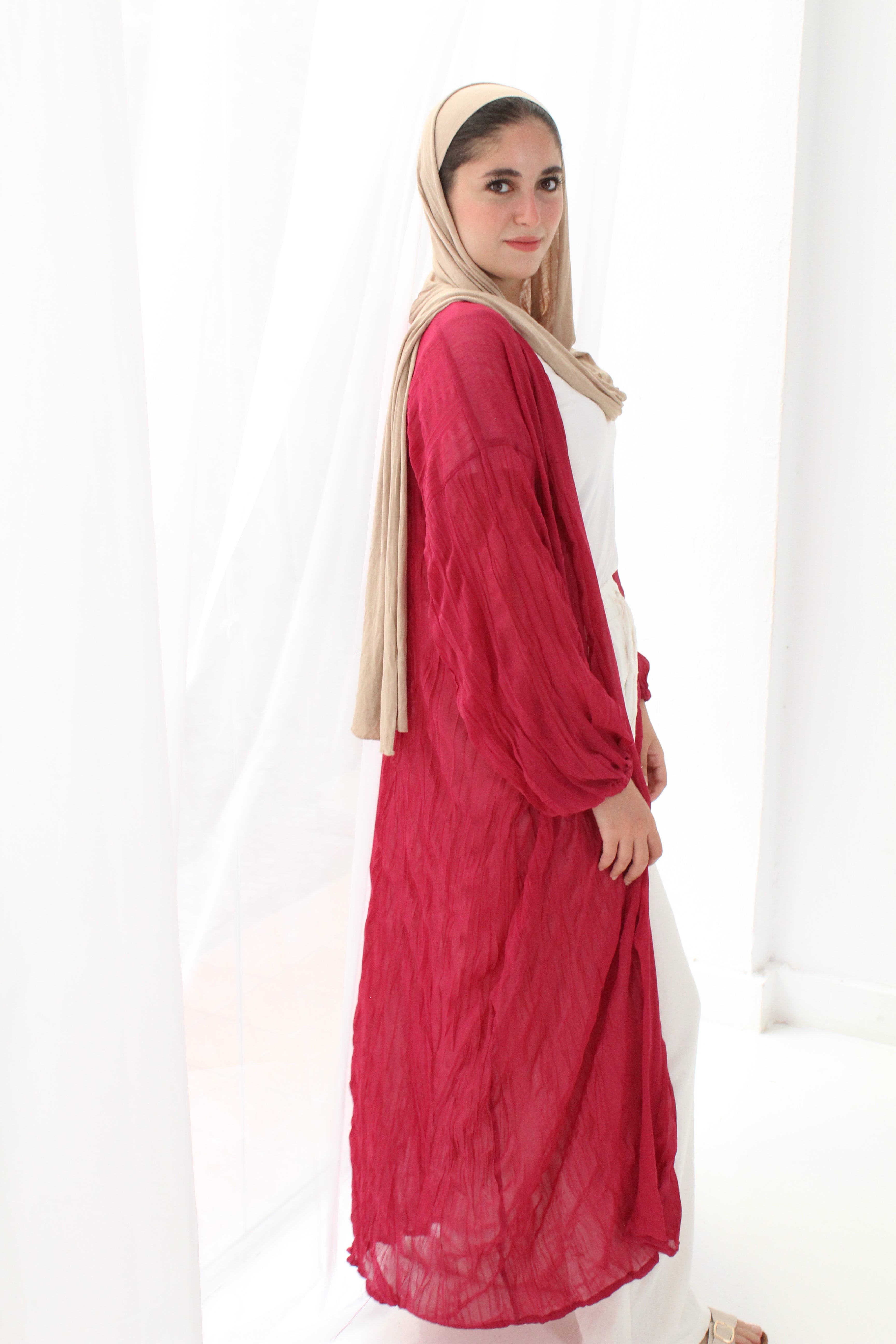 Crushed Chiffon Kimono - Fushia