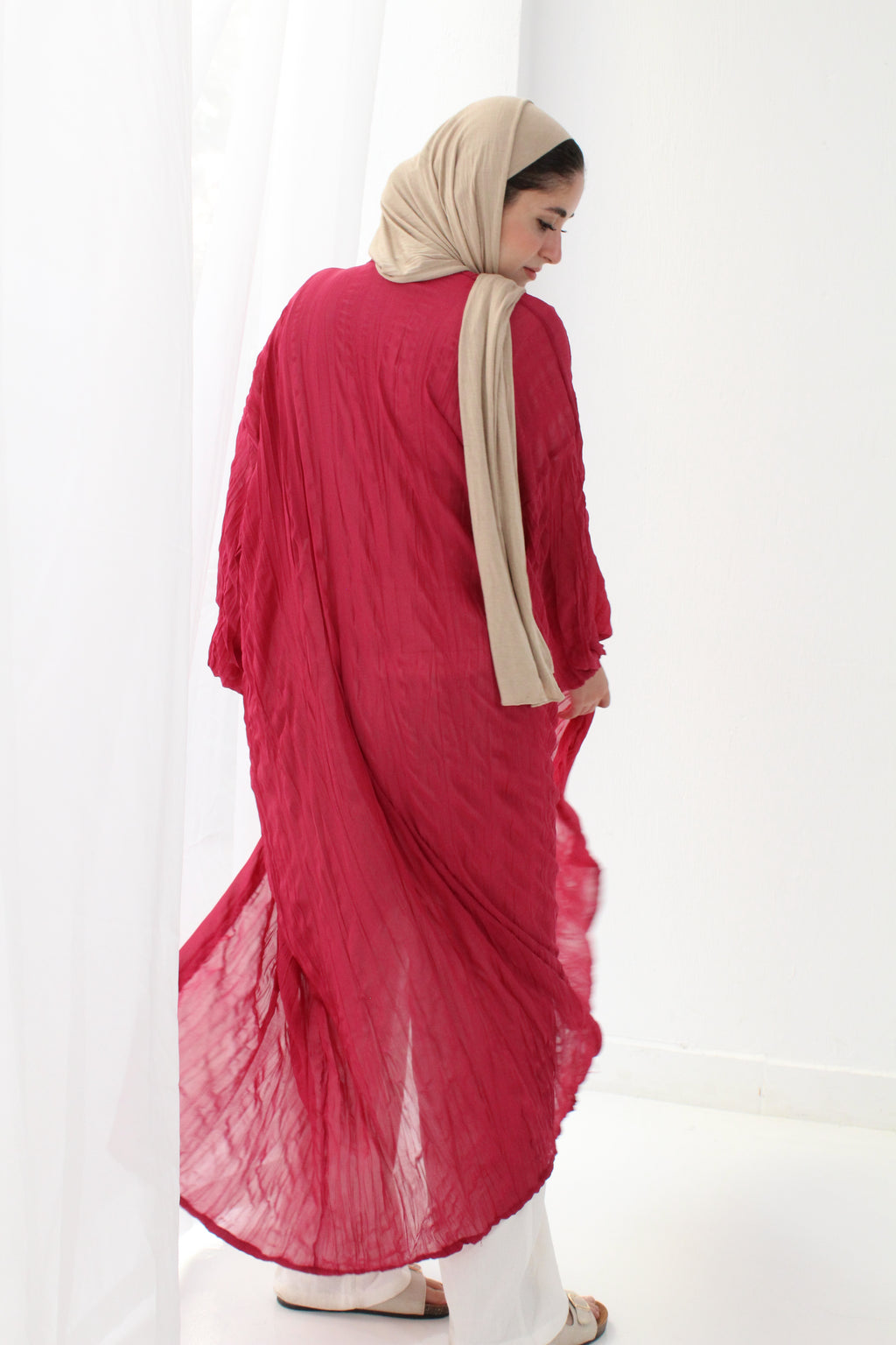 Crushed Chiffon Kimono - Fushia