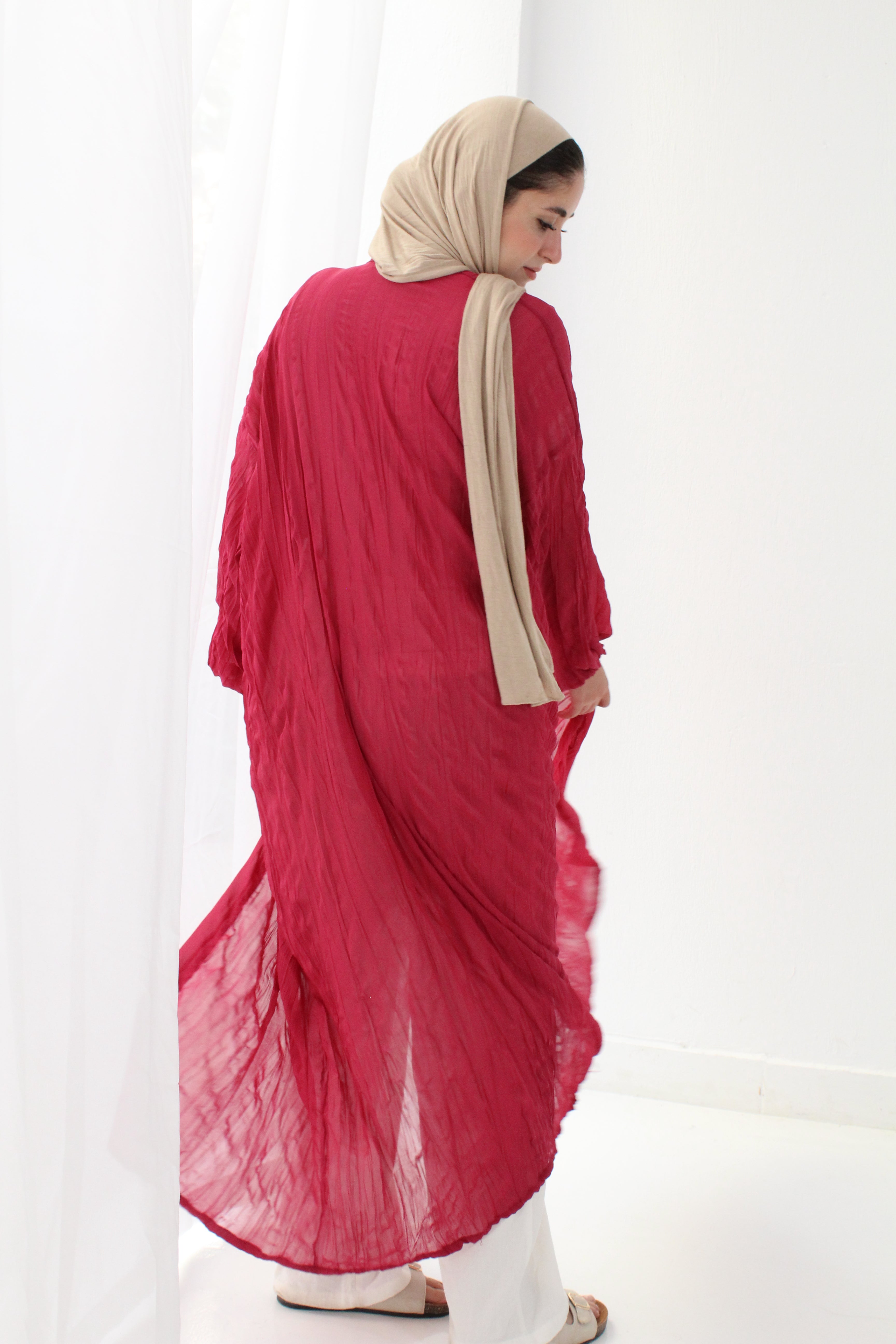 Crushed Chiffon Kimono - Fushia