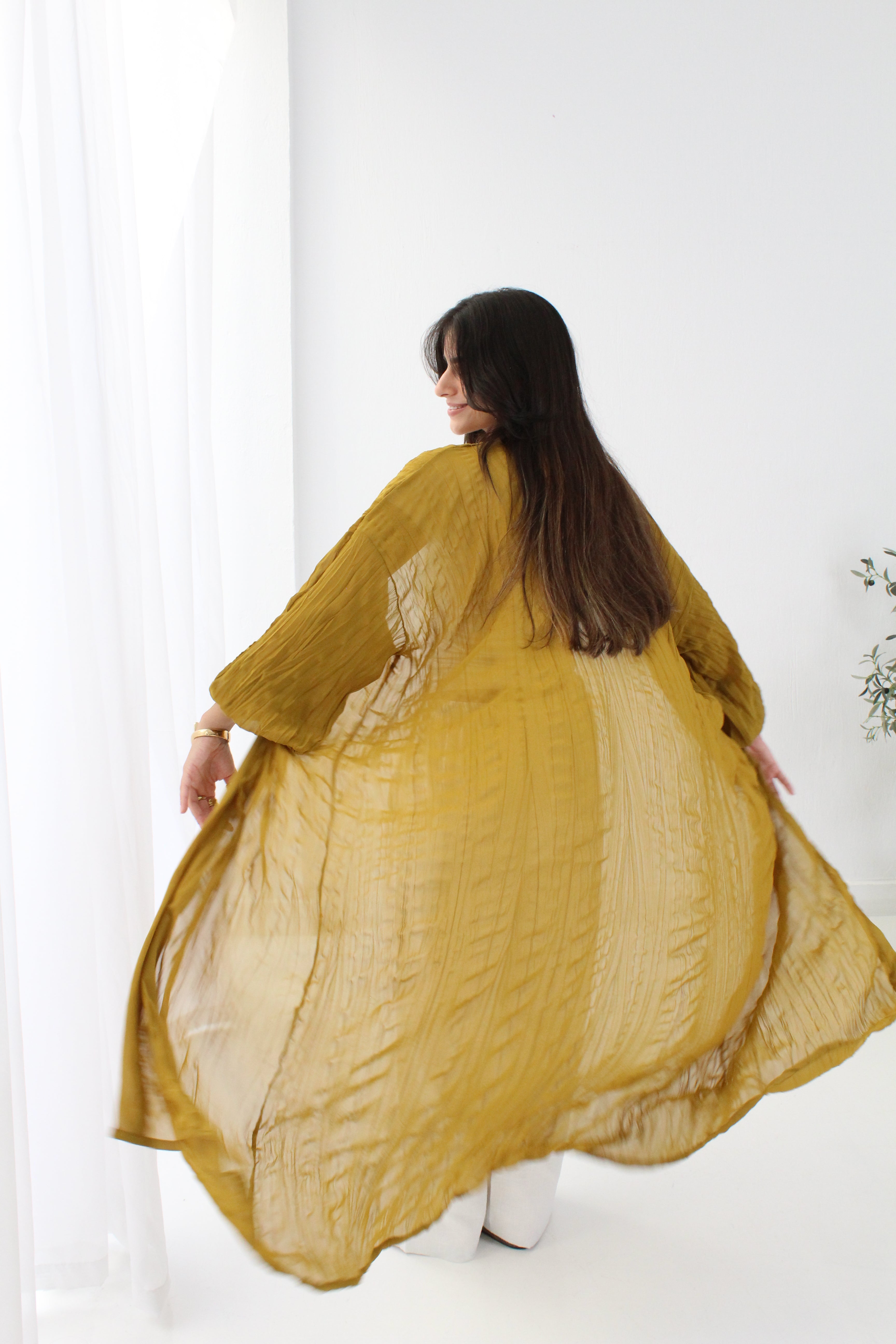 Crushed Chiffon Kimono - Mustered