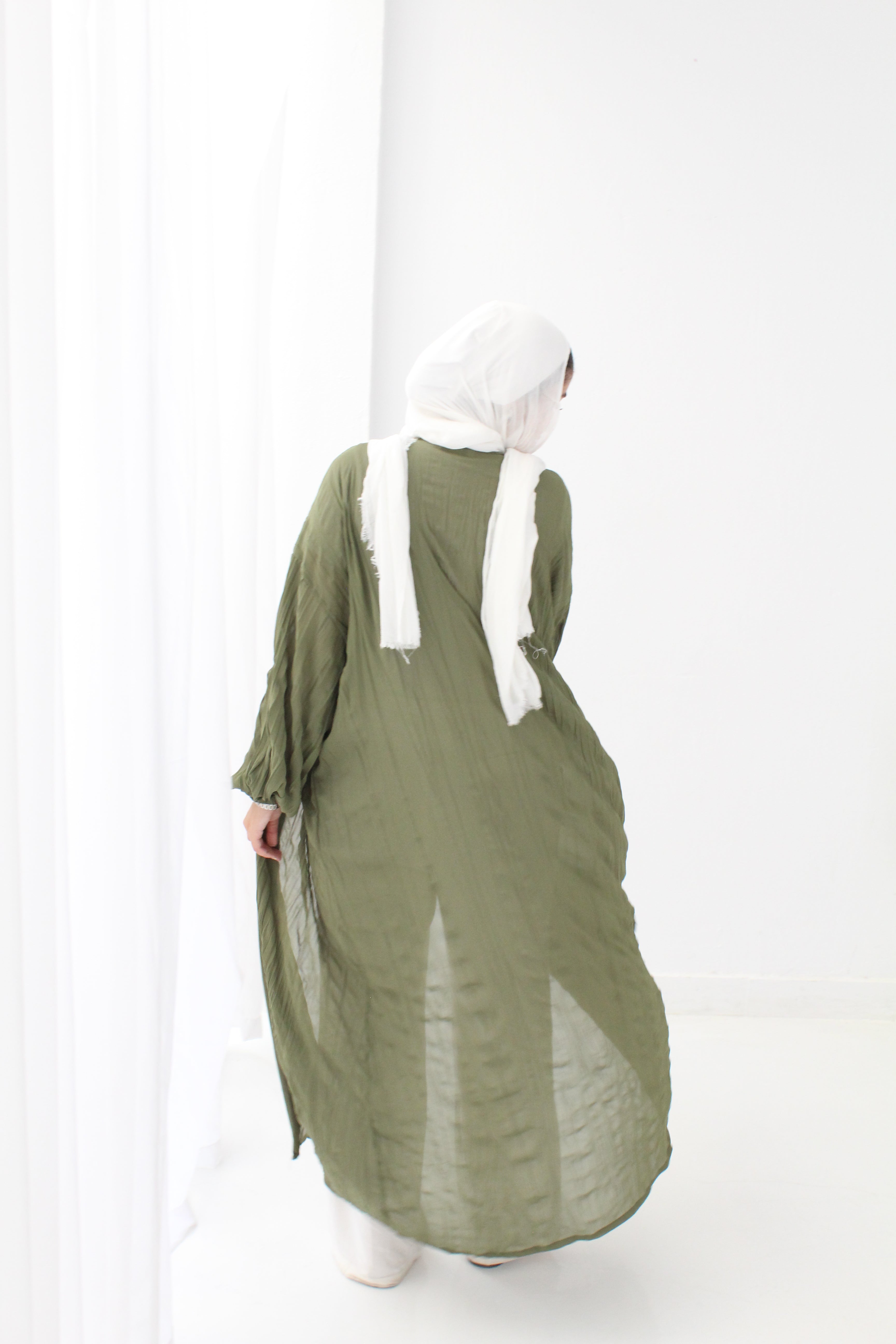 Crushed Chiffon Kimono - Olive