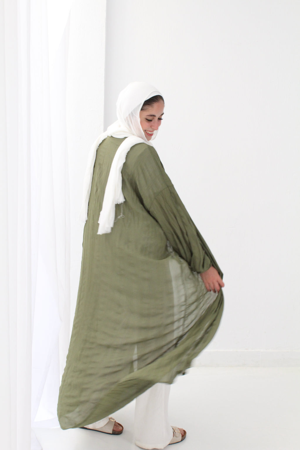 Crushed Chiffon Kimono - Olive