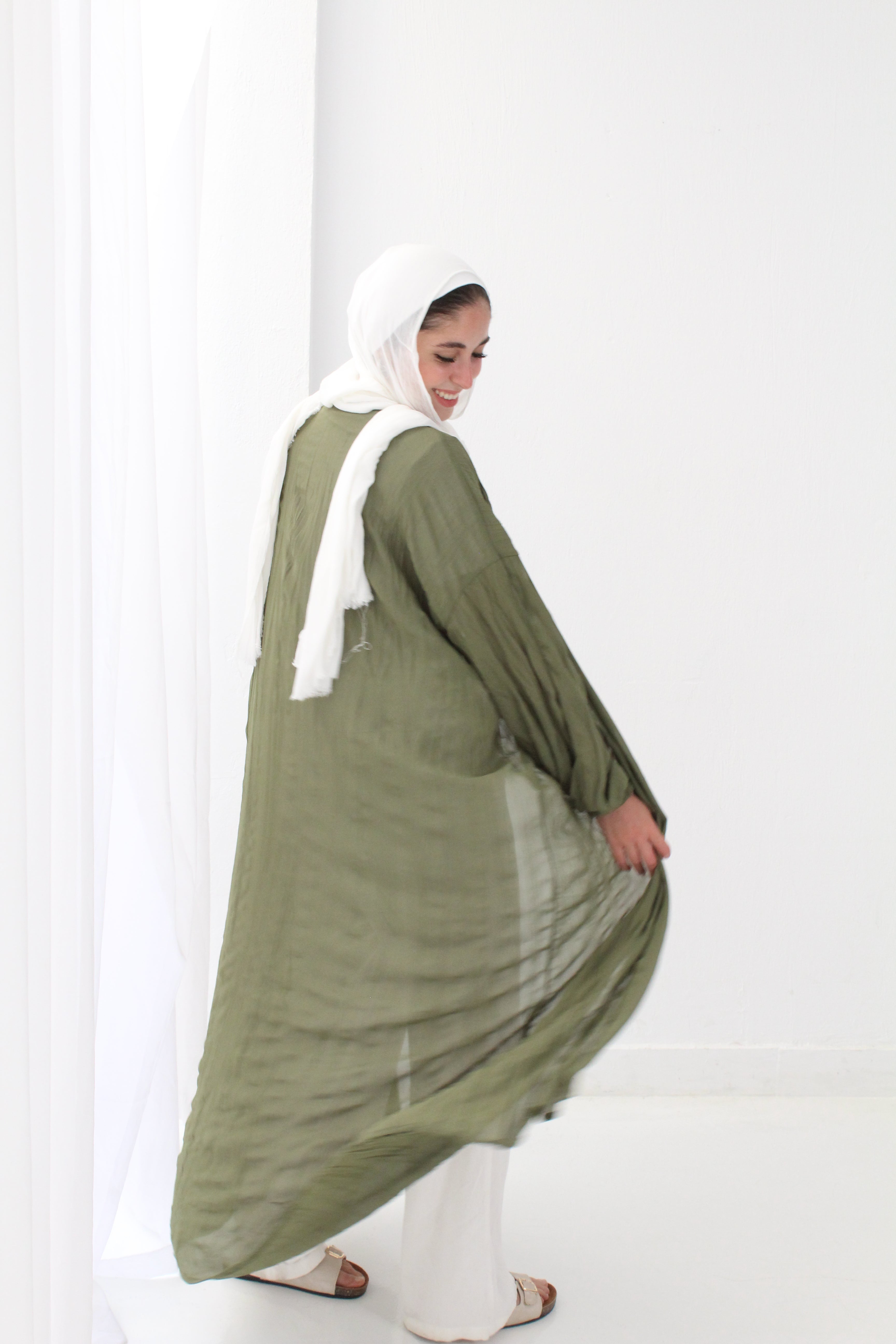 Crushed Chiffon Kimono - Olive