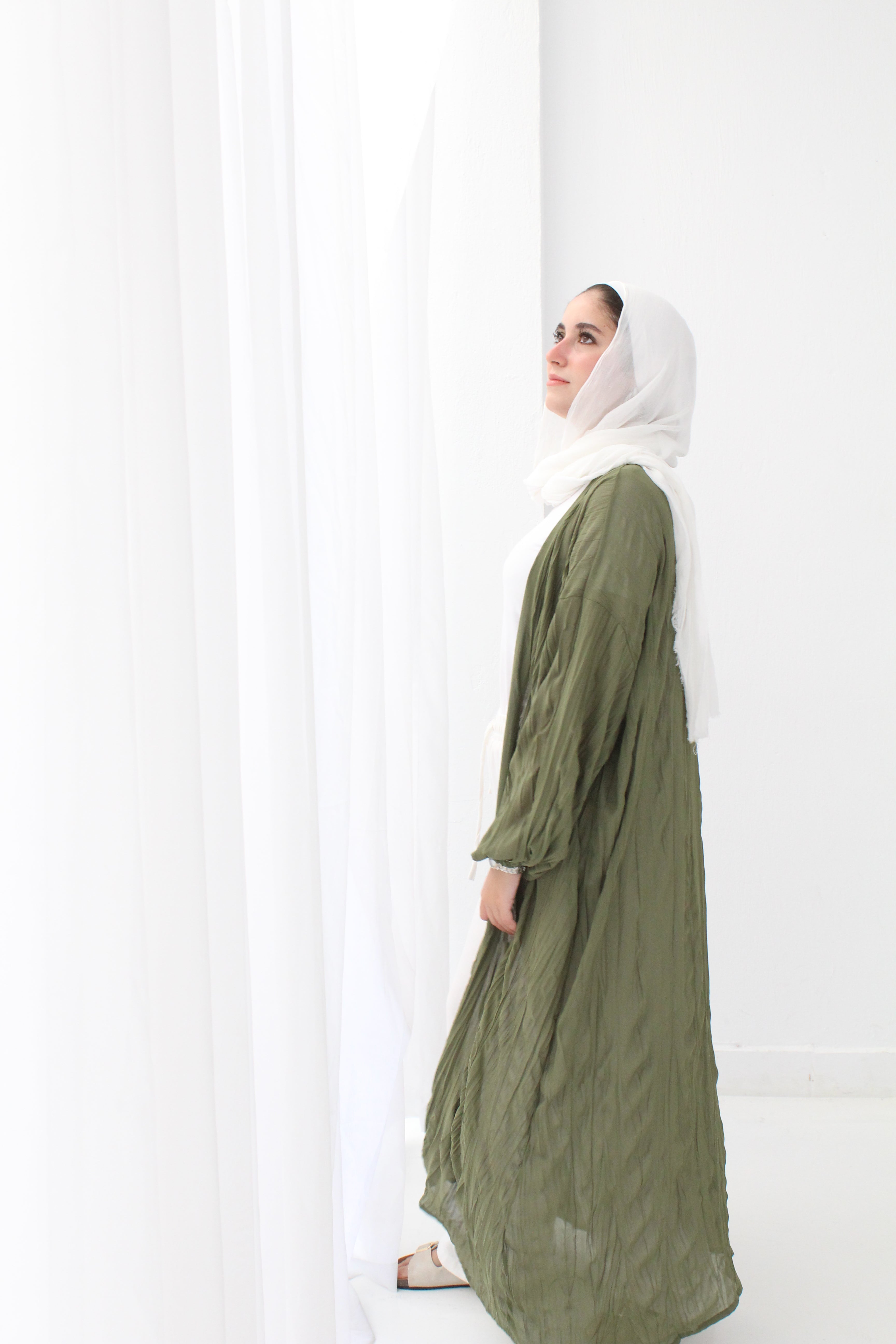 Crushed Chiffon Kimono - Olive
