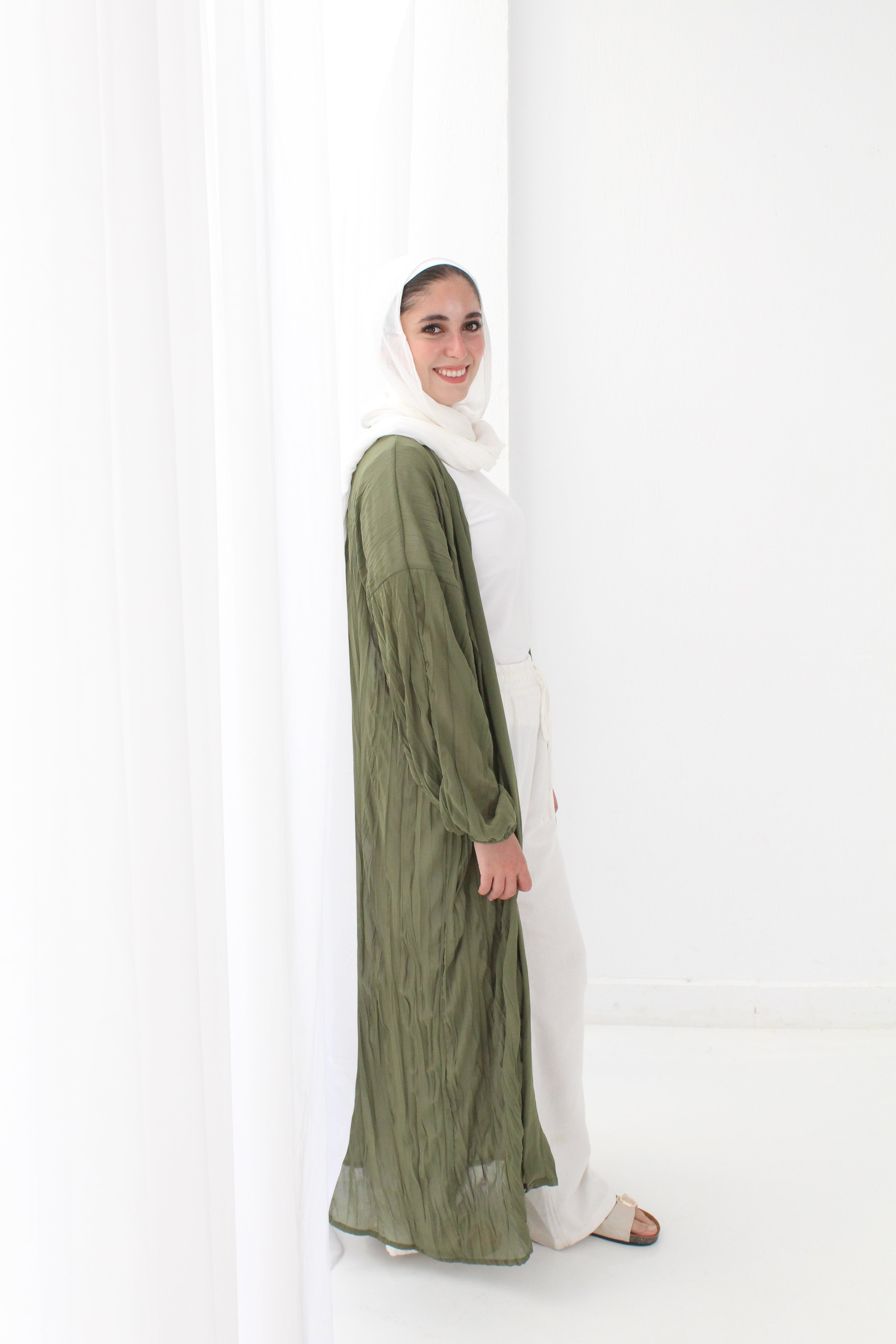 Crushed Chiffon Kimono - Olive