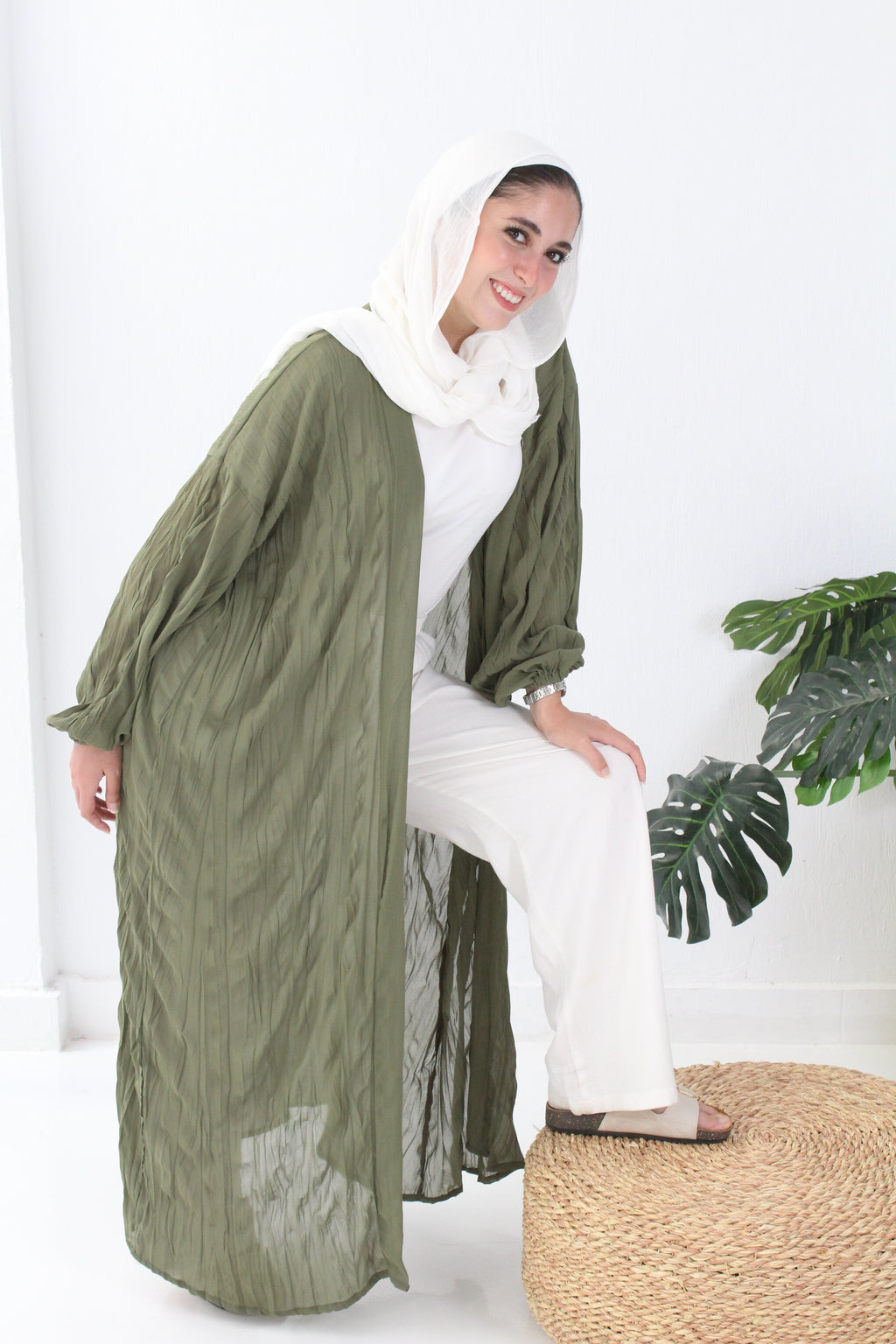 Crushed Chiffon Kimono - Olive