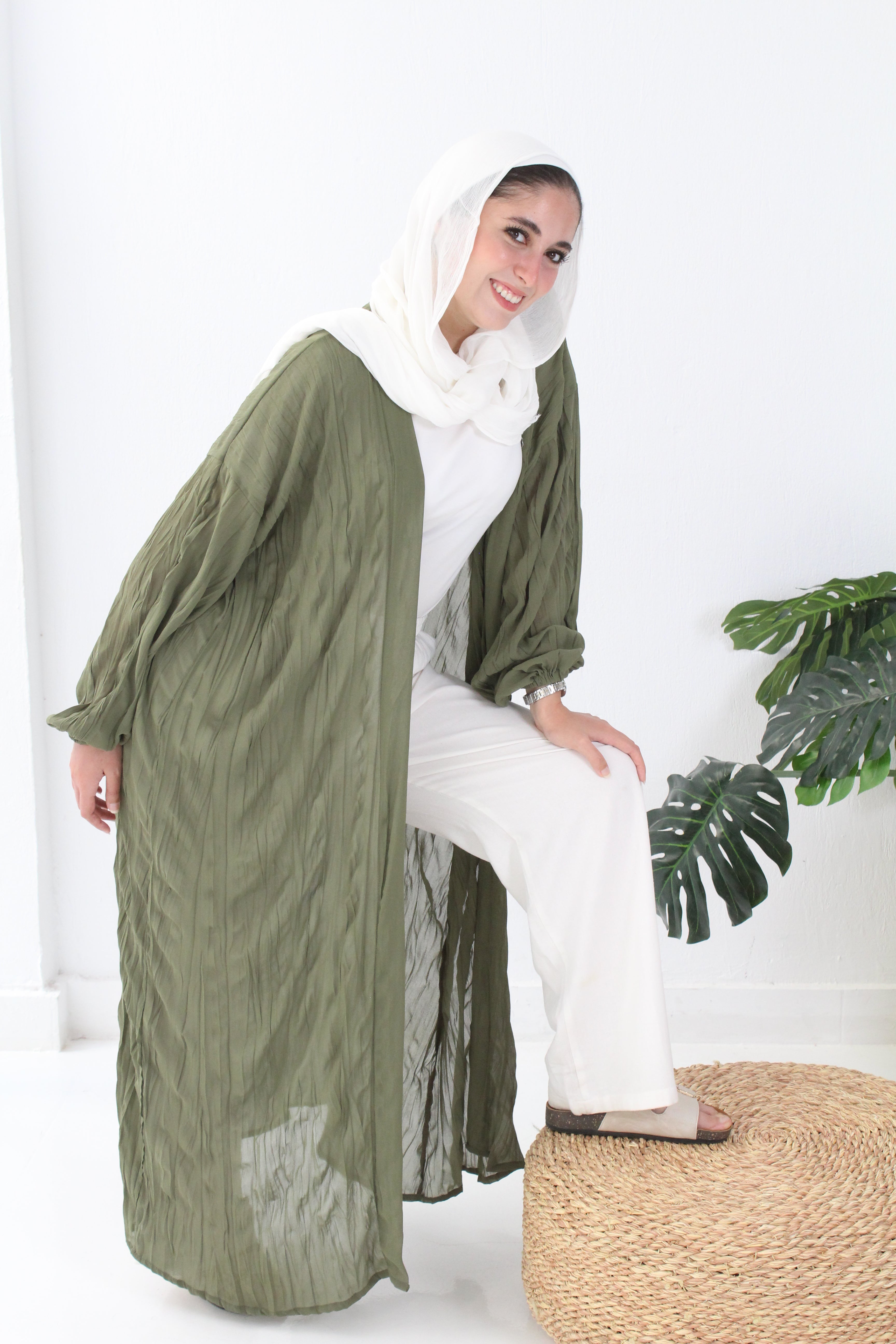 Crushed Chiffon Kimono - Olive
