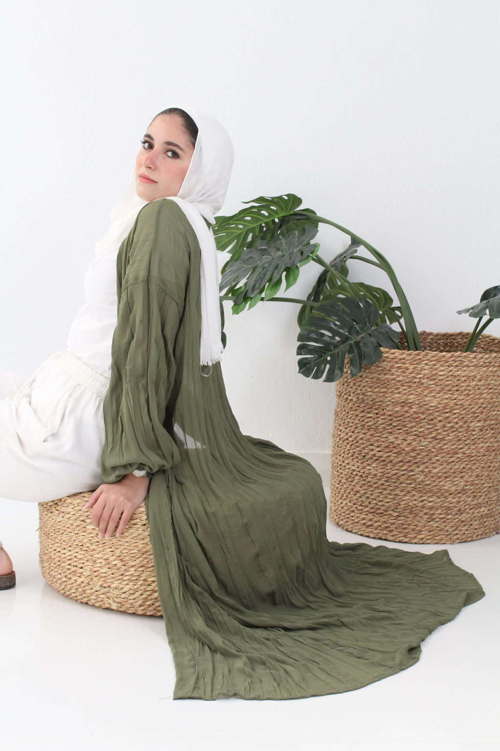 Crushed Chiffon Kimono - Olive
