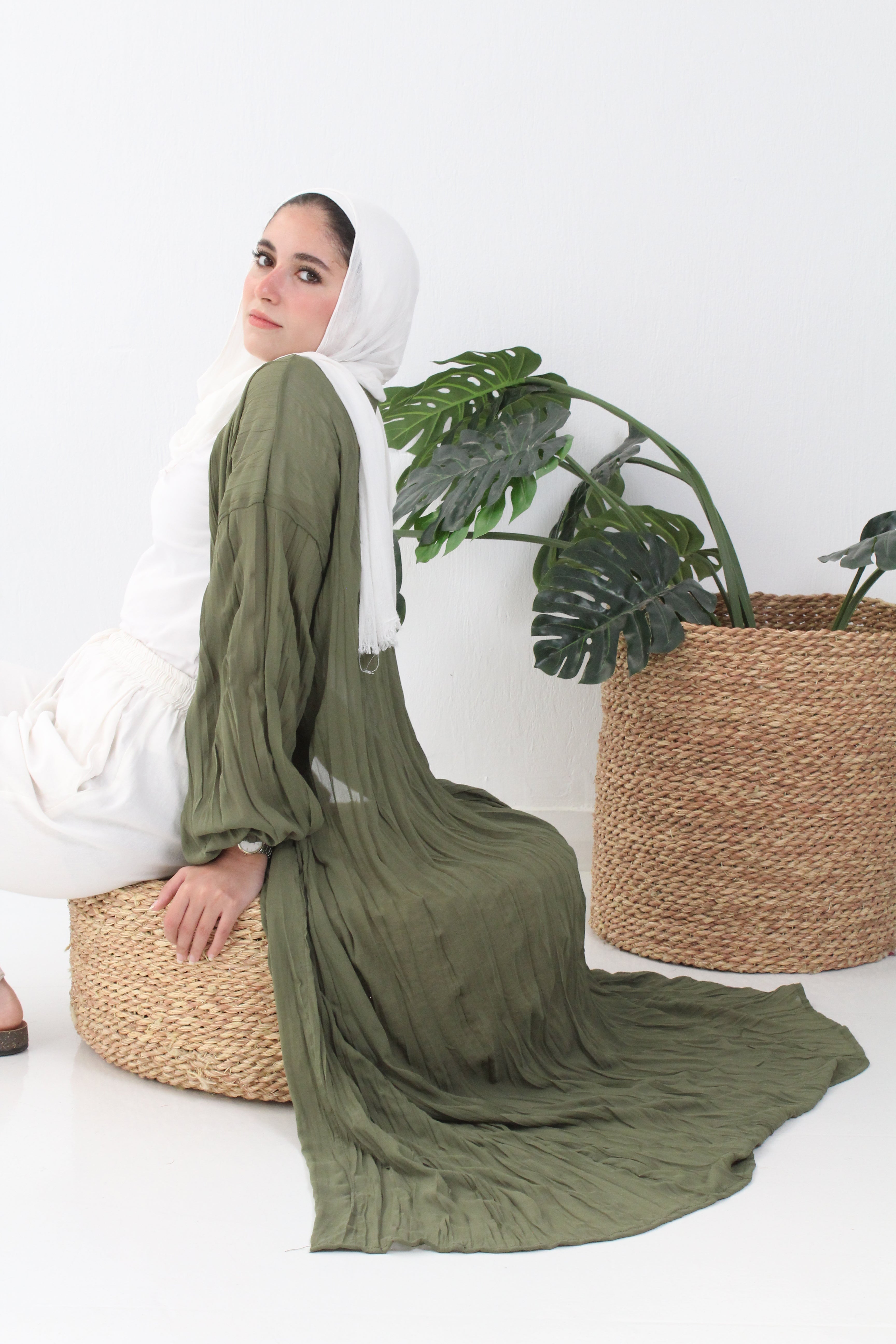 Crushed Chiffon Kimono - Olive
