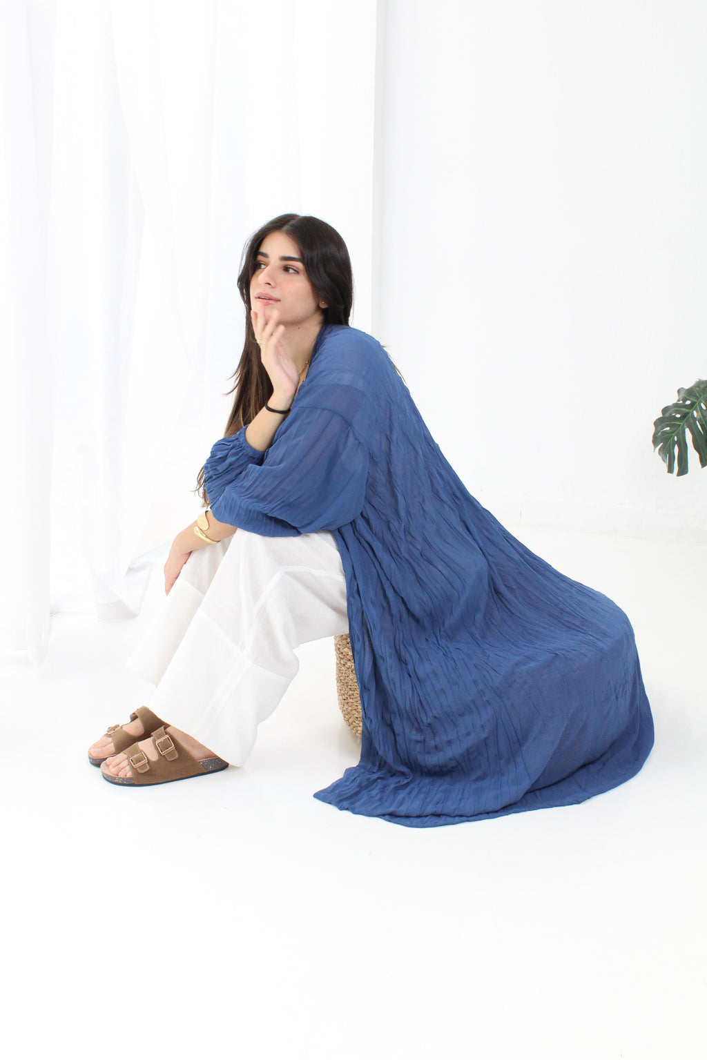 Crushed Chiffon Kimono - Blue