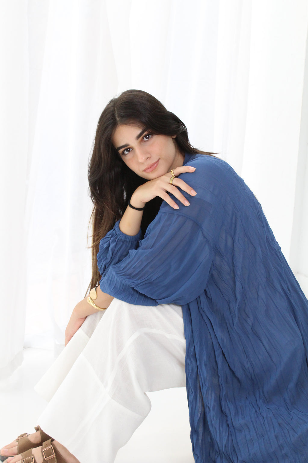 Crushed Chiffon Kimono - Blue
