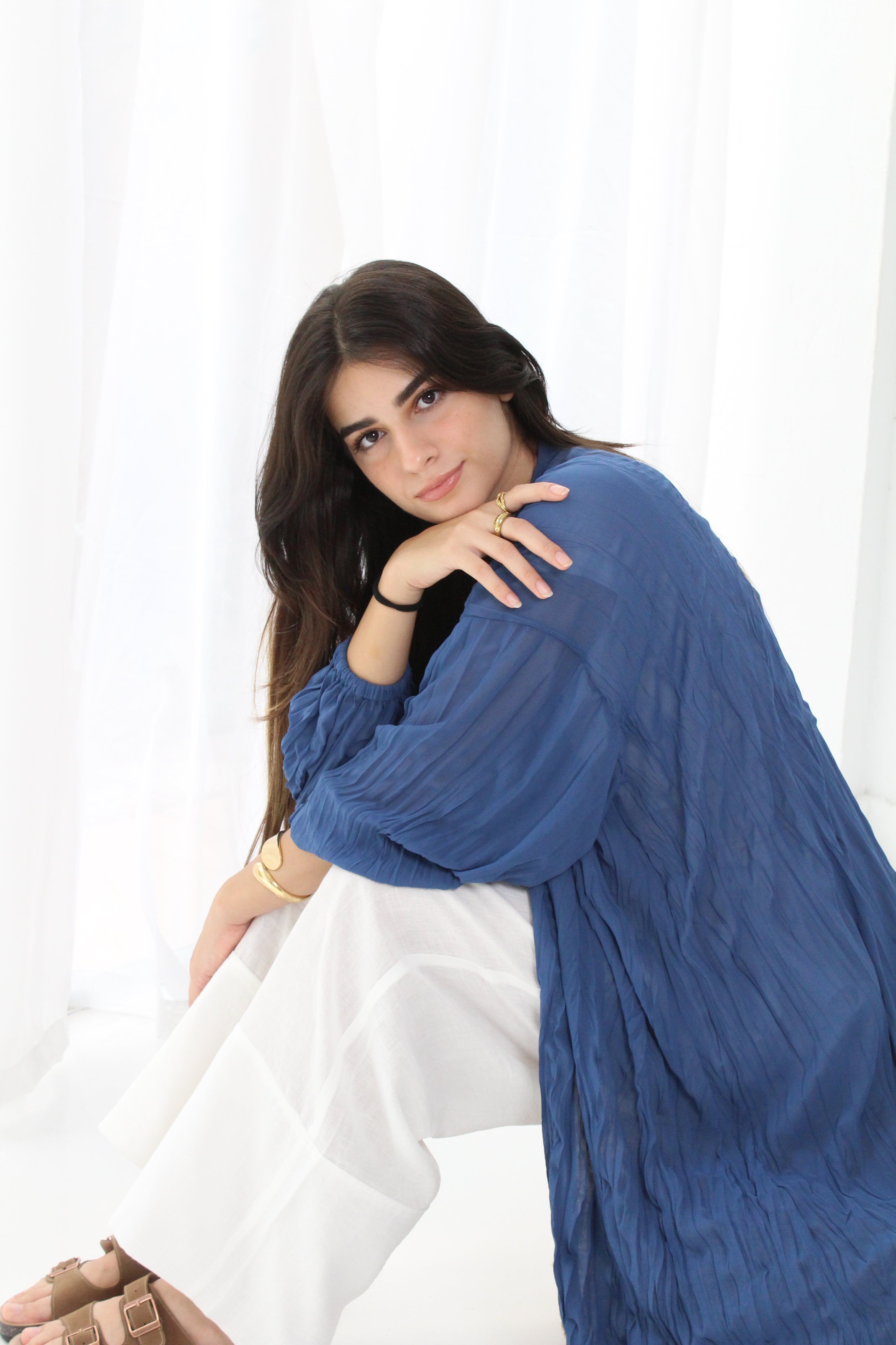 Crushed Chiffon Kimono - Blue