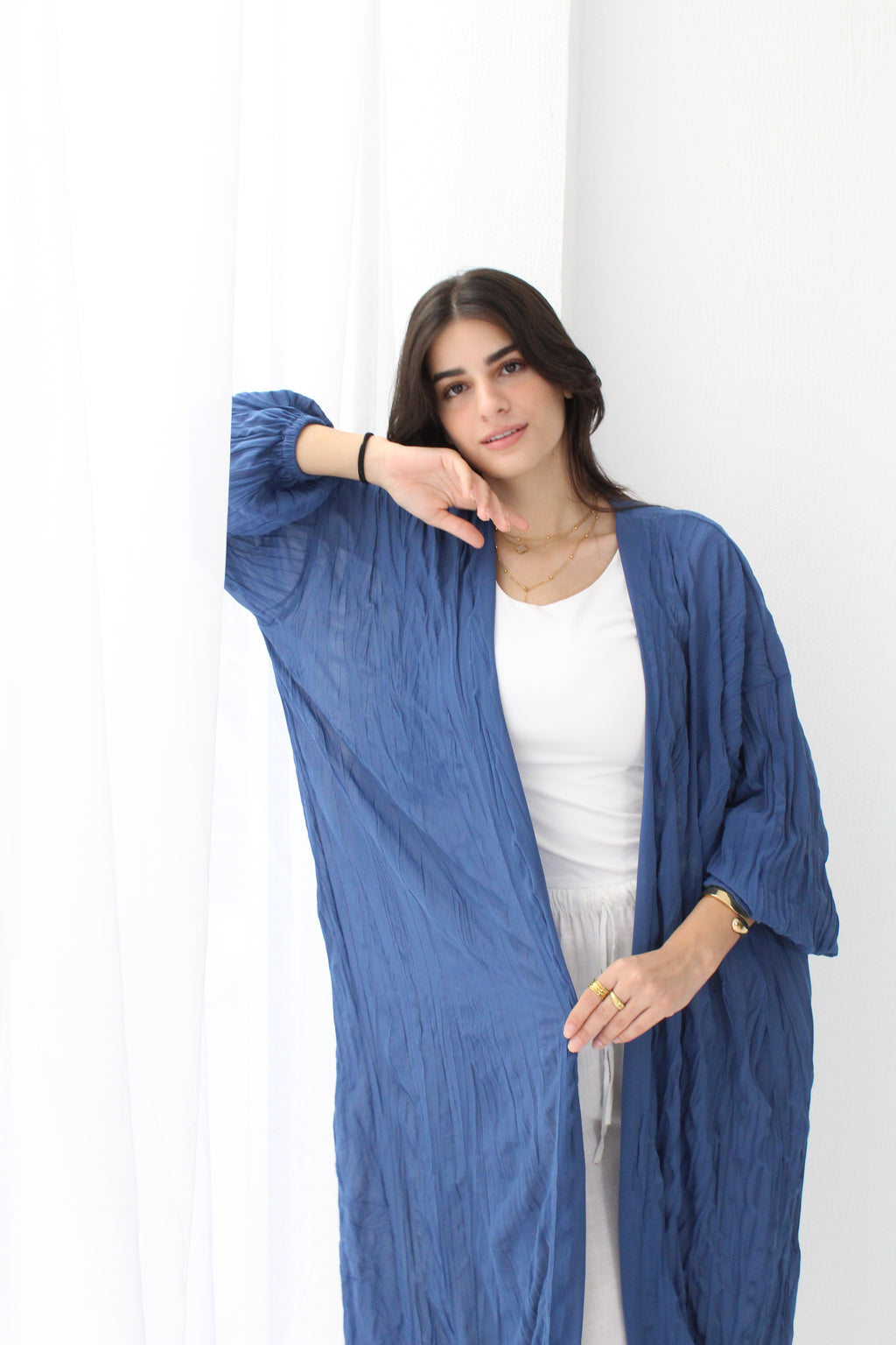 Crushed Chiffon Kimono - Blue