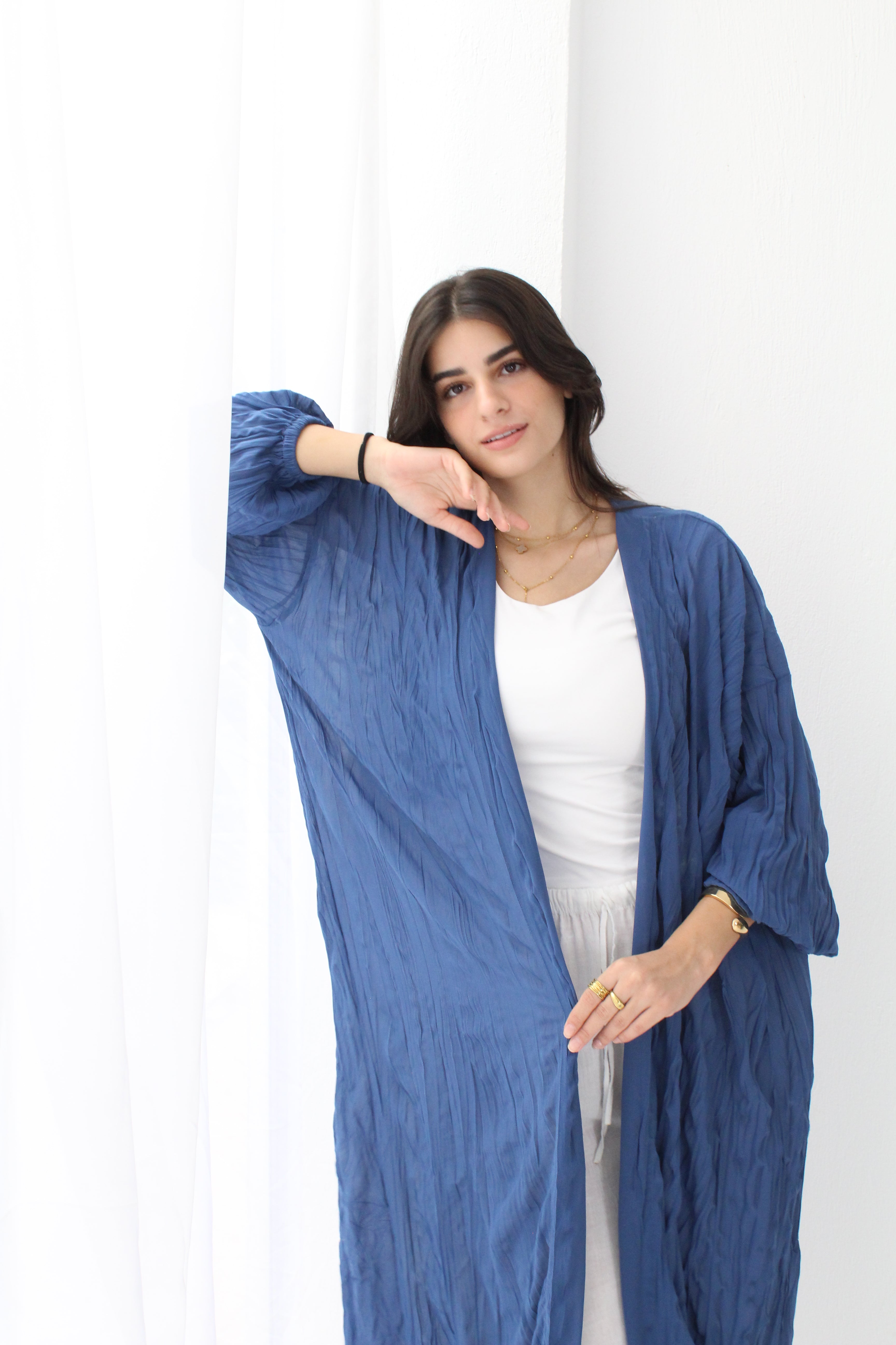 Crushed Chiffon Kimono - Blue