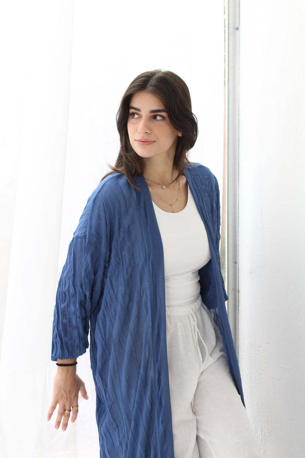 Crushed Chiffon Kimono - Blue