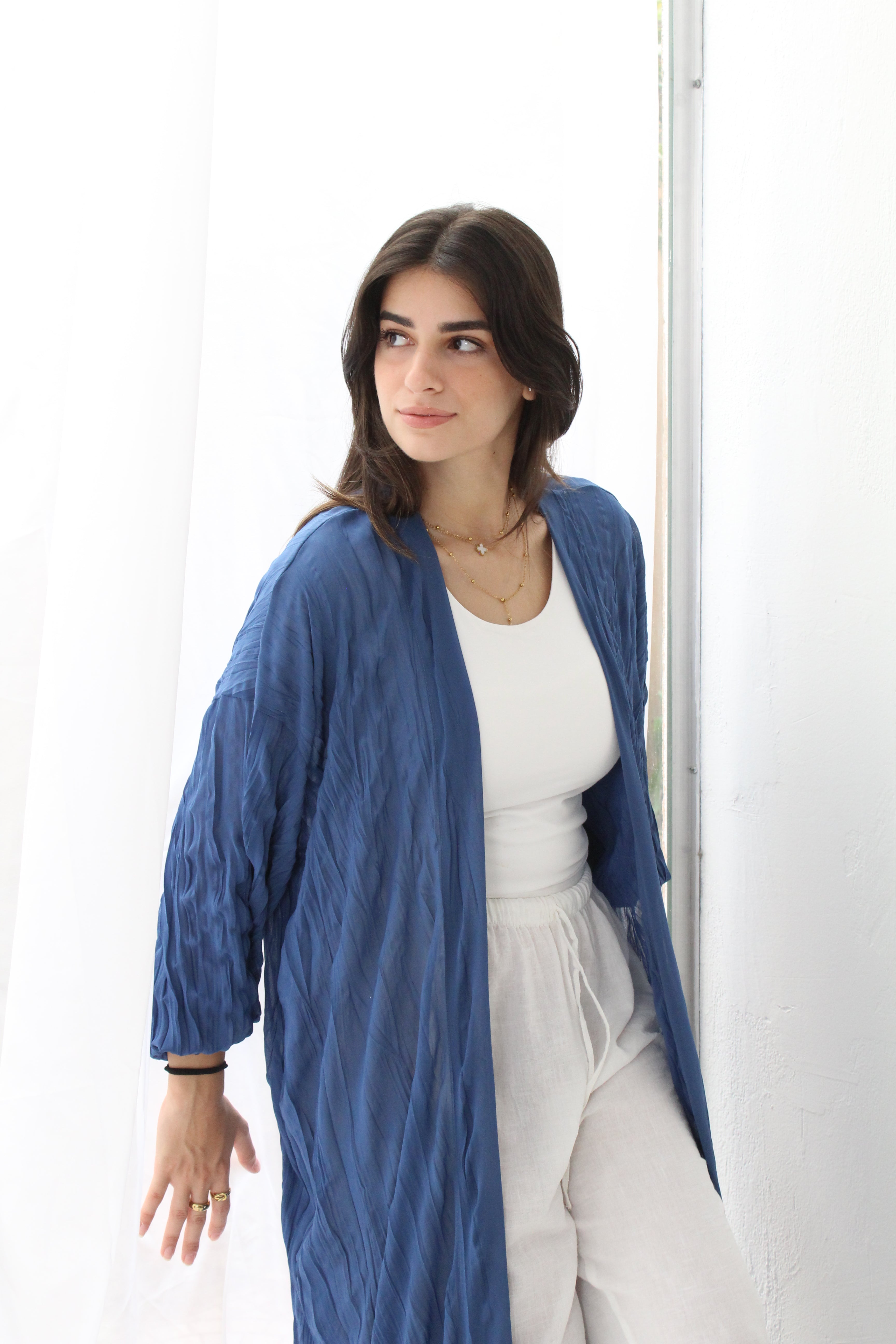 Crushed Chiffon Kimono - Blue