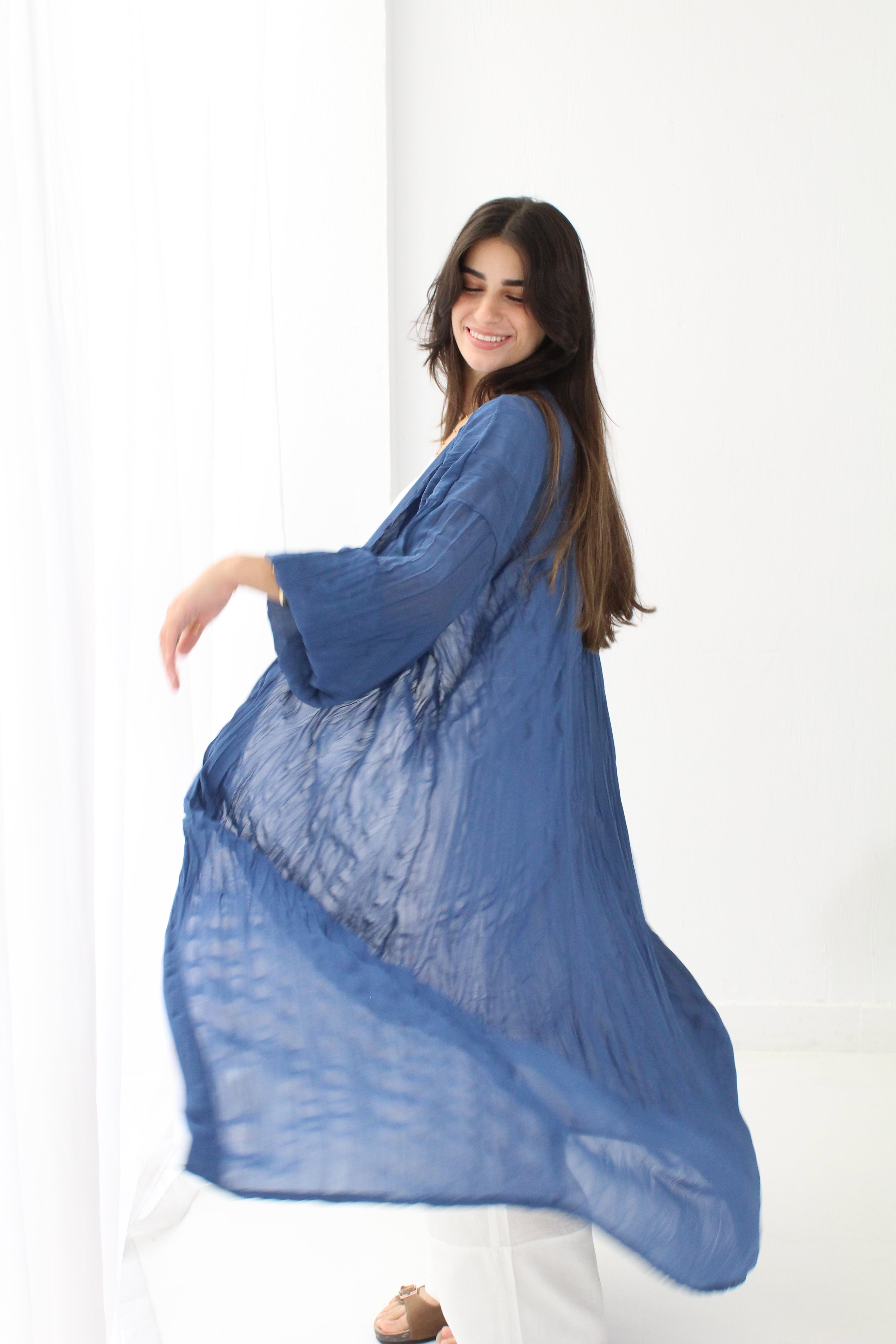 Crushed Chiffon Kimono - Blue